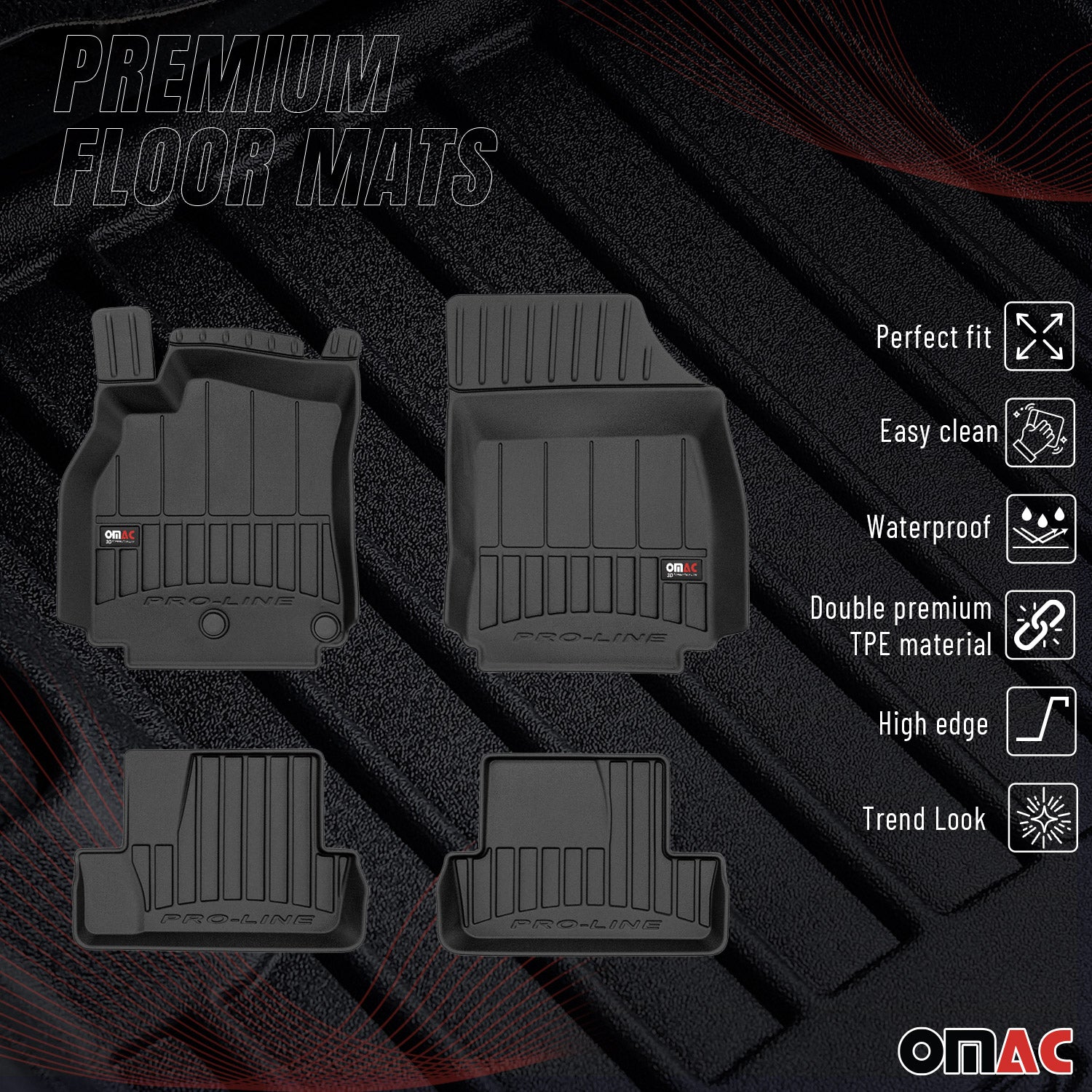 OMAC Premium Alfombrillas De Coche para Renault Megane Cupé 2009-2012 Goma 4x