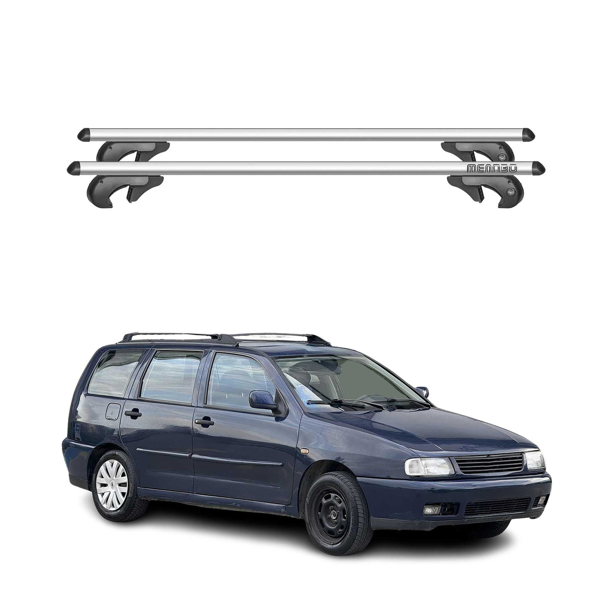 Menabo Barras Techo Baca para VW Polo 6N Familiar 1995-1999 Gris Aluminio 2Pza