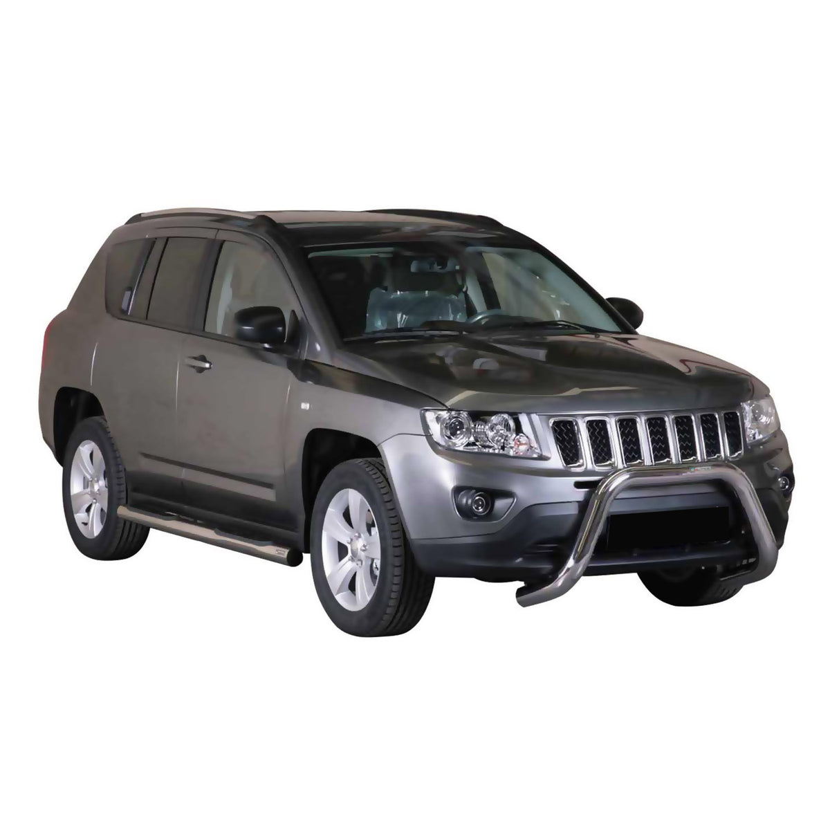 Bull Barra Frontal para Jeep Compass 2011-2016 Plata Brillante Acero 1Pza