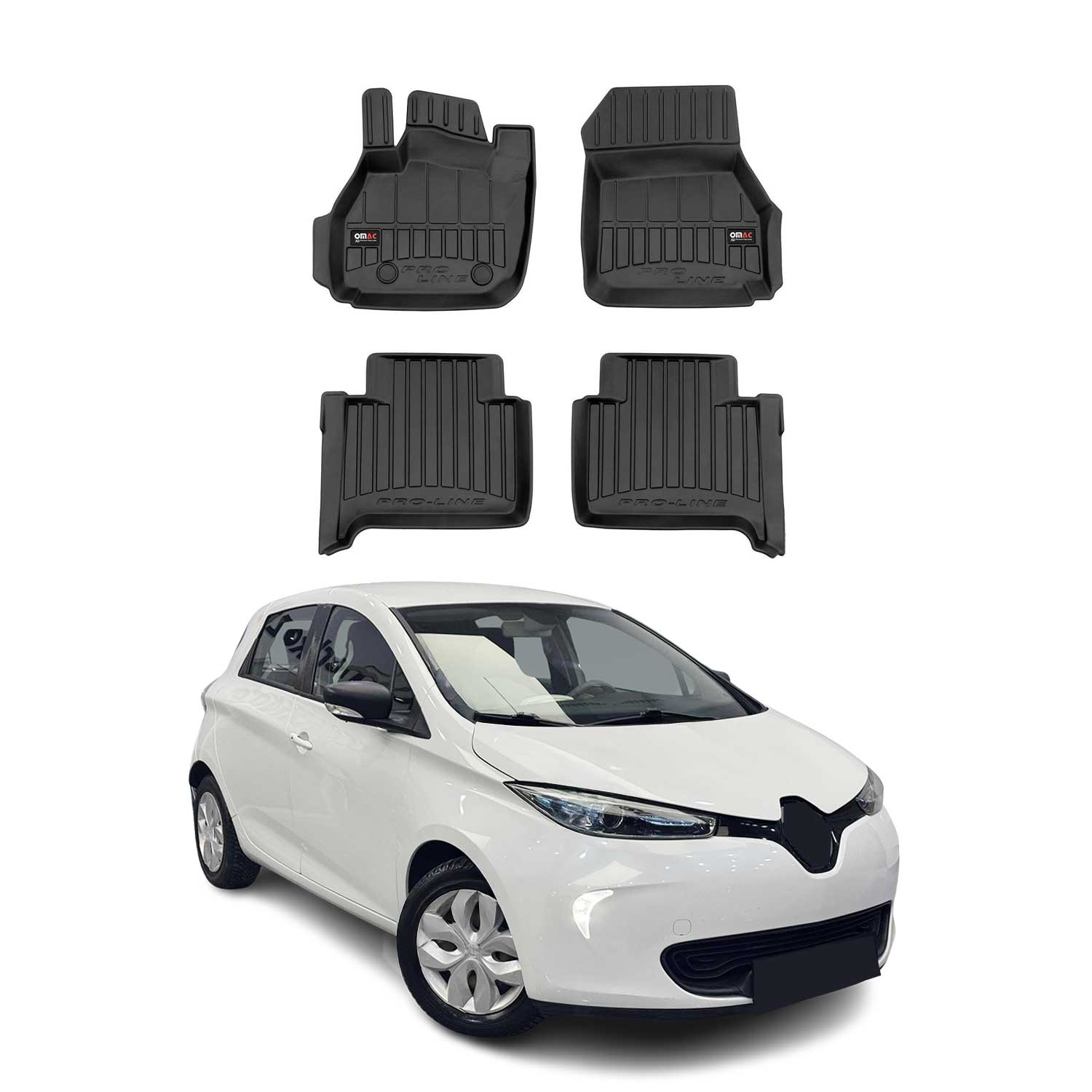 OMAC Premium Alfombrillas De Coche para Renault Zoe 2012-2024 Negro TPE Goma 4x