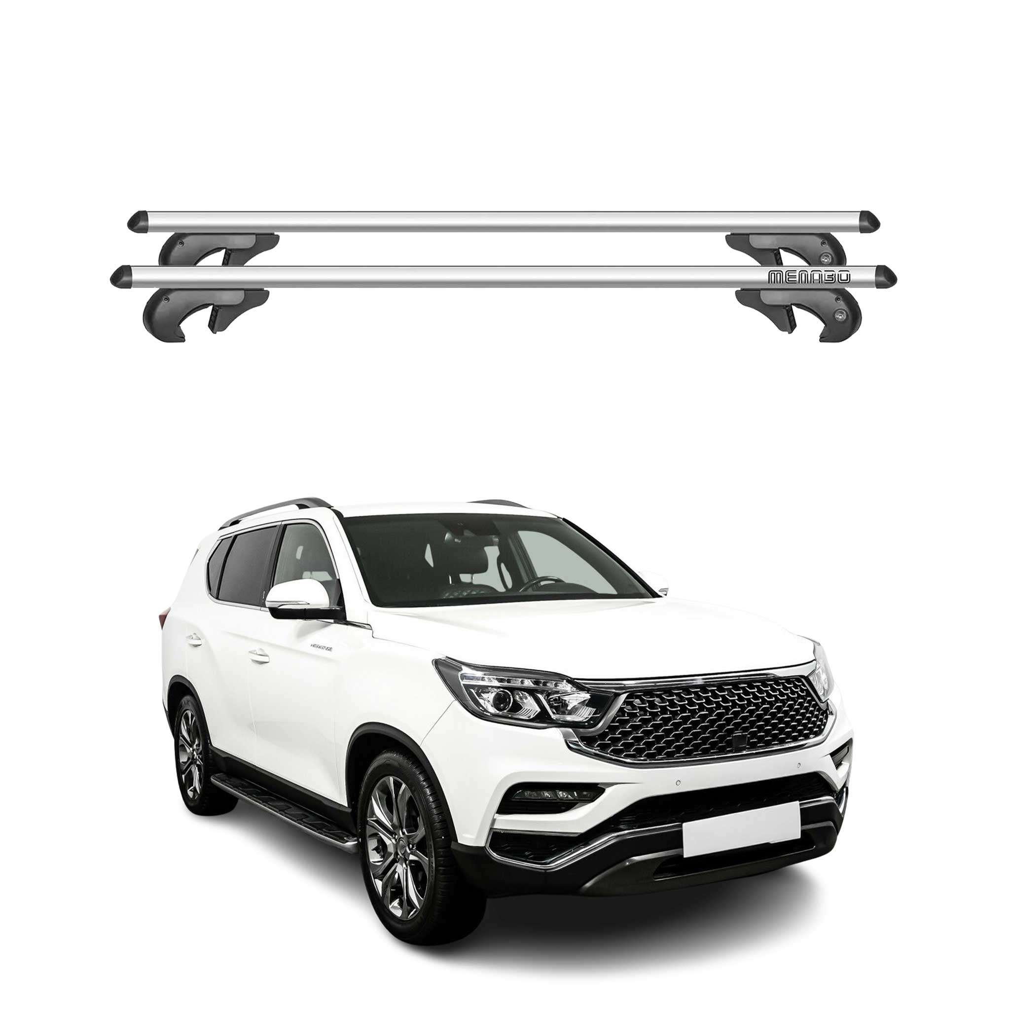 Menabo Barras de Techo Coche Barra para Ssangyong Rexton Sport Y400 2017-20 Gris
