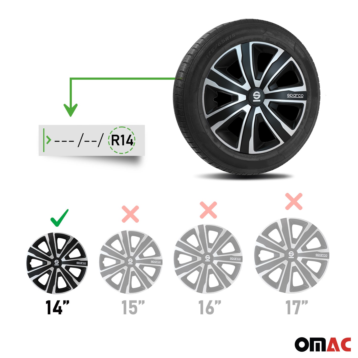 Sparco Palermo Tapacubos 14 Pulgadas Universal Negro Plata ABS Plástico