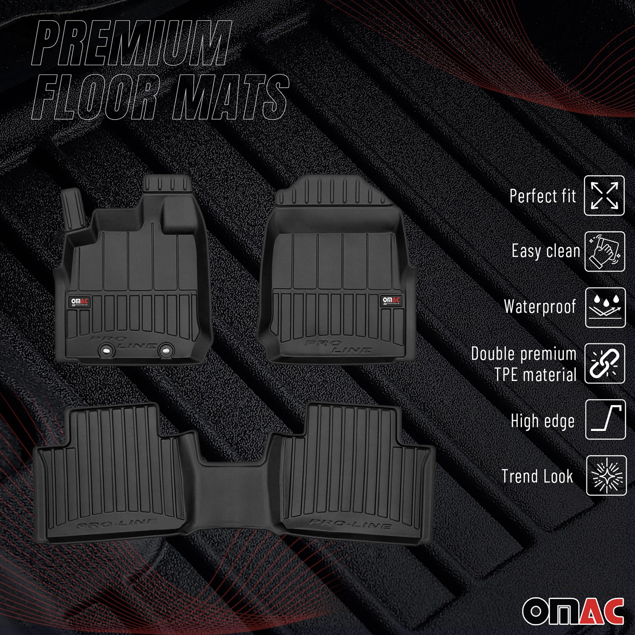 OMAC Premium Alfombrillas De Coche para Isuzu D-Max Crew Cab 2019-2026 Goma 3x