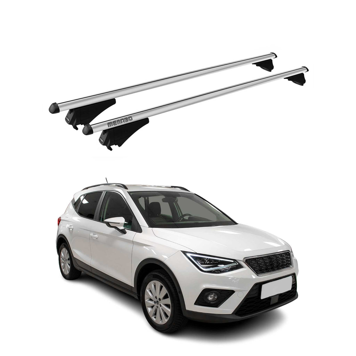 Menabo Barras de Techo Coche Baca para Seat Arona 2017-2025 Gris Aluminio 2Pza