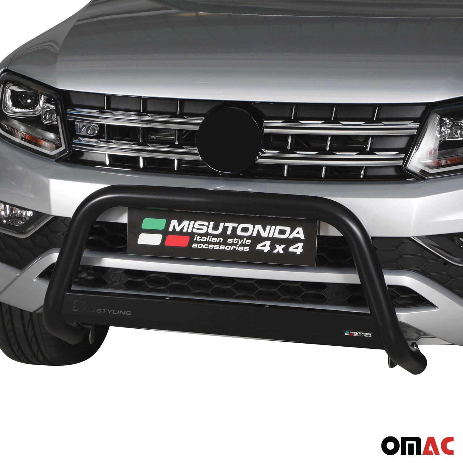 Bull Barra Frontal para VW Amarok V6 2016-2025 Negro Brillante Acero 1Pza