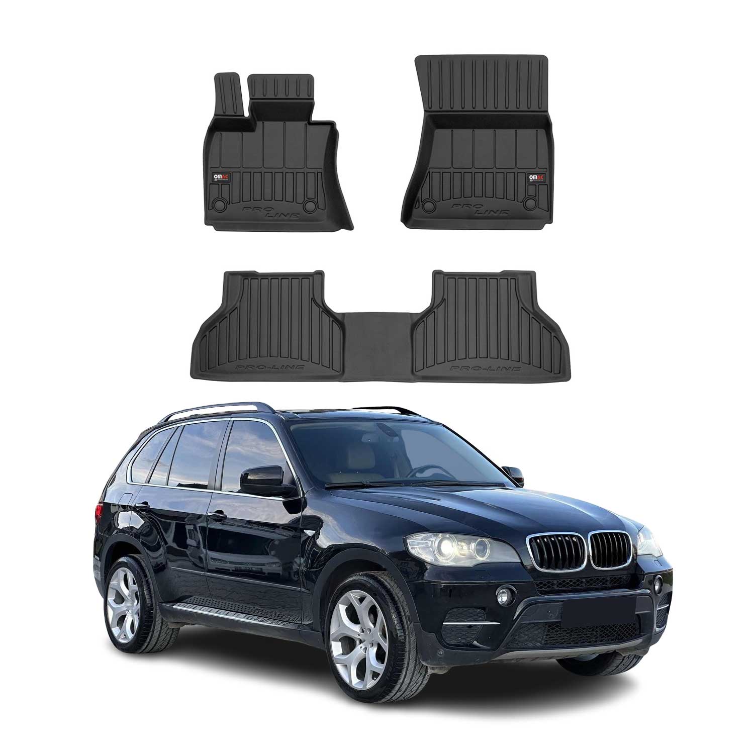 OMAC Premium Alfombrillas De Coche para BMW X5 2006-2013 Negro TPE Goma 3Pza
