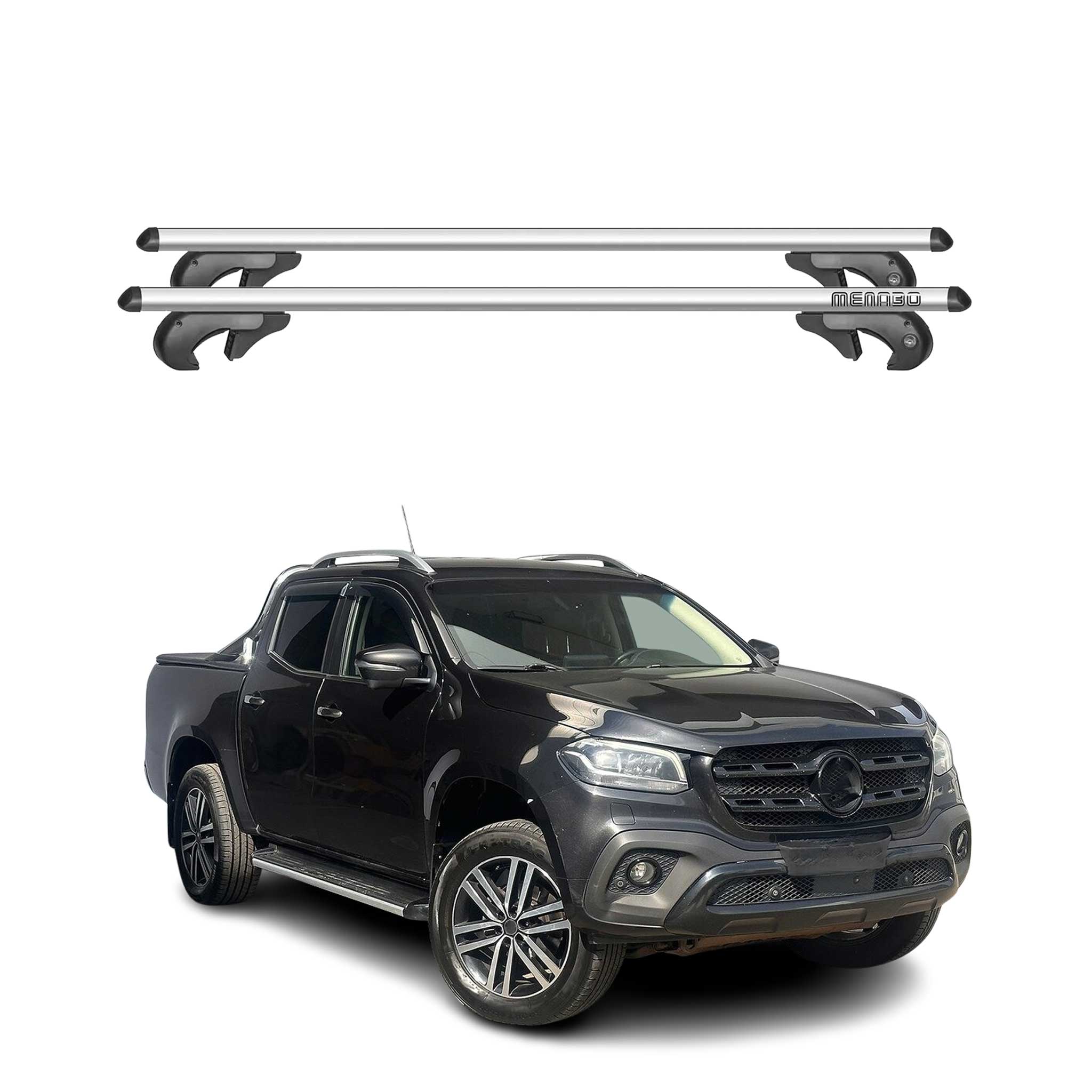 Menabo Barras de Techo Coche Barra para Mercedes X Class 2017-2020 Gris Alu 2Pza