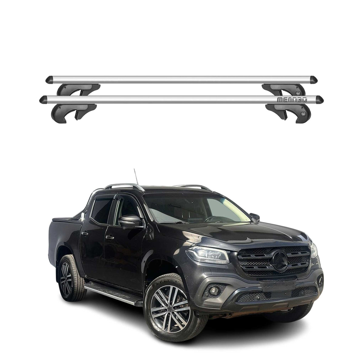 Menabo Barras de Techo Coche Barra para Mercedes X Class 2017-2020 Gris Alu 2Pza