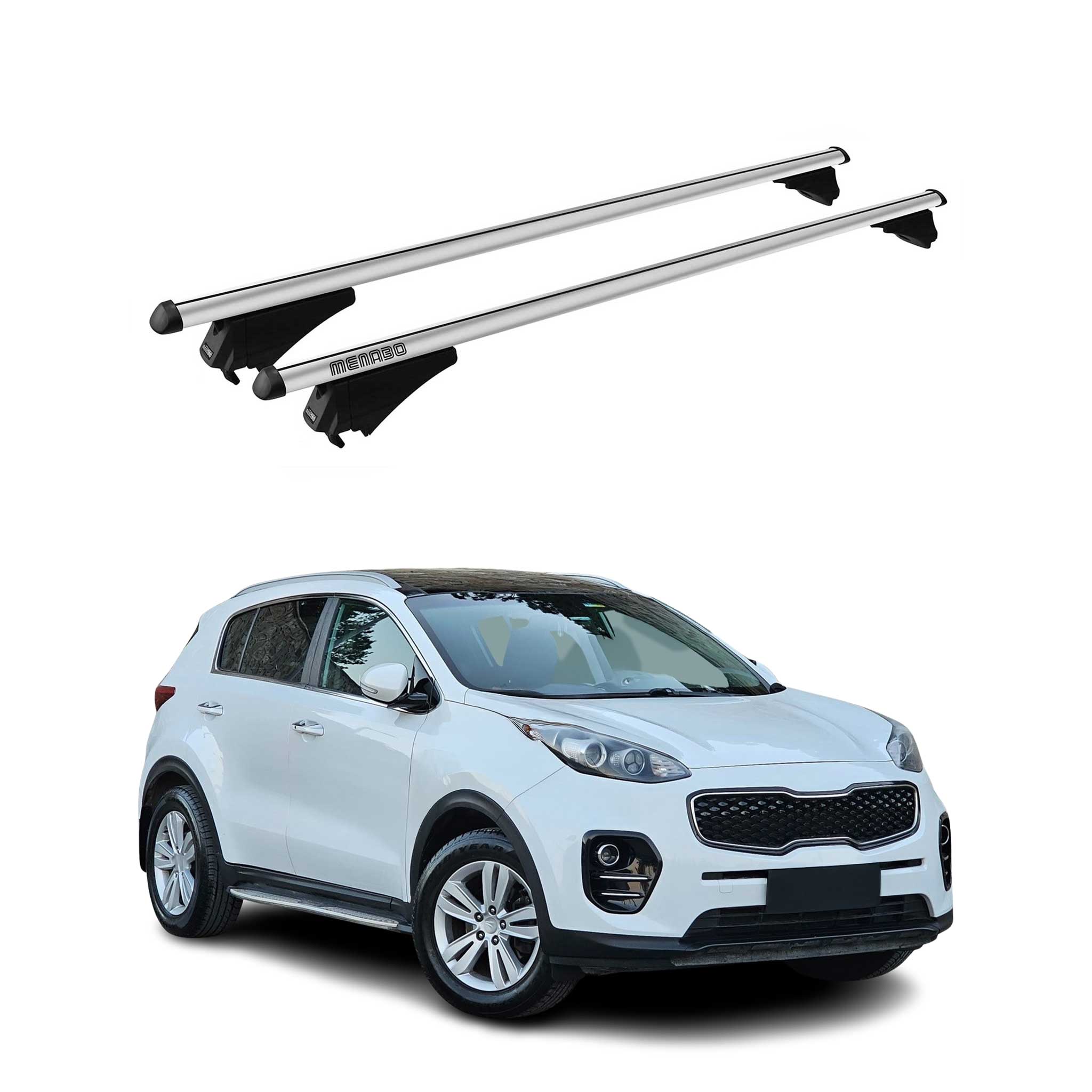 Menabo Barras de Techo Coche Baca para Kia Sportage QL 2015-2021 Gris Alu 2Pza