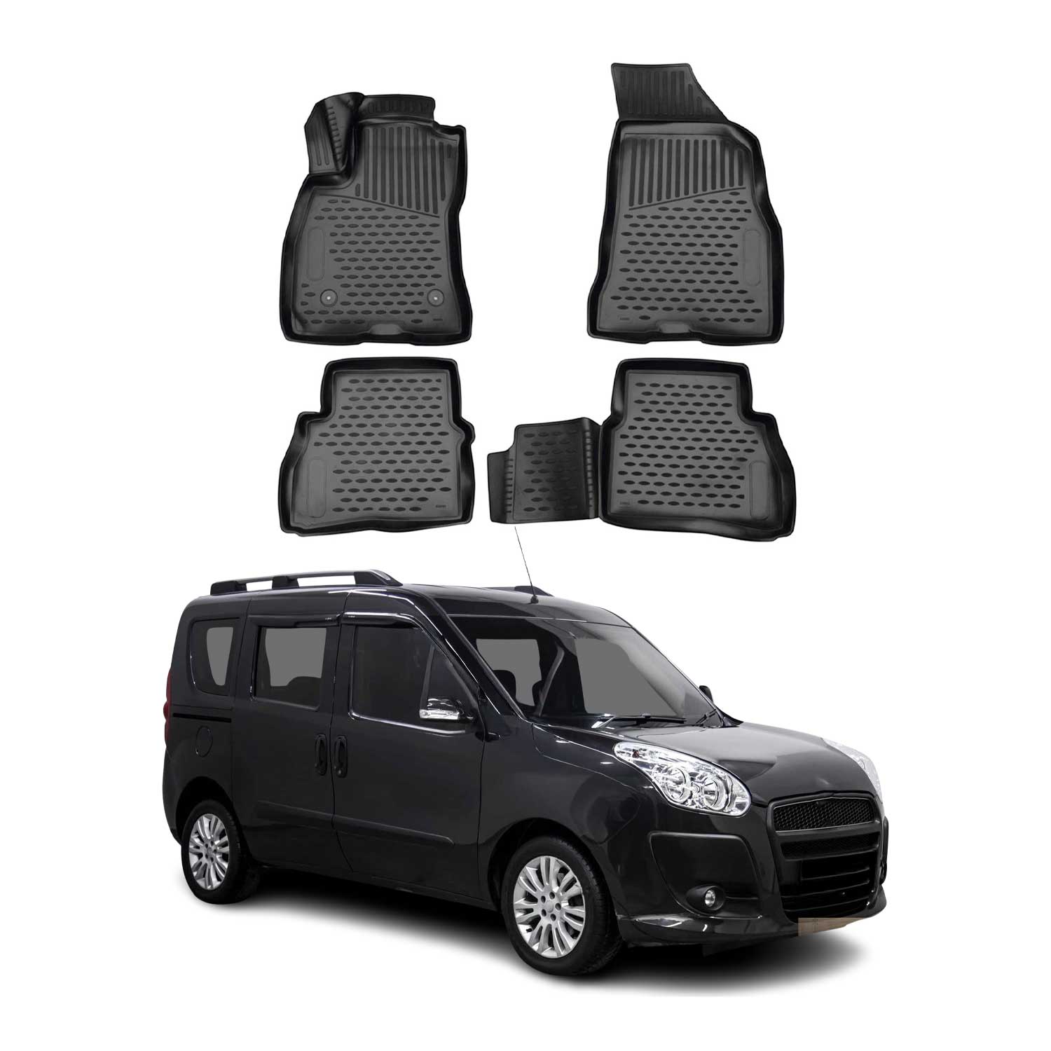 OMAC Alfombrillas De Coche para Fiat Doblo 2010-2021 Negro Goma TPE 4Pza