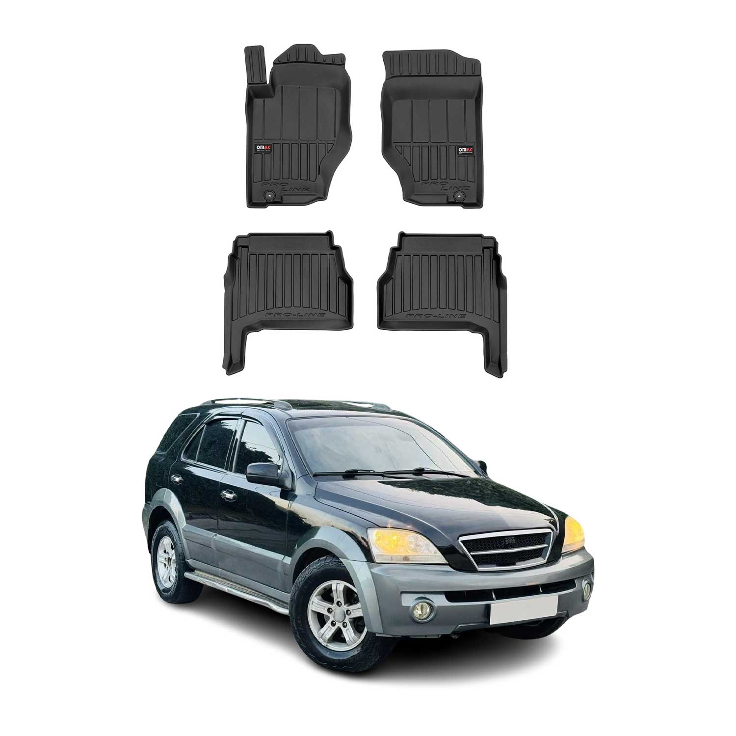OMAC Premium Alfombrillas De Coche para Kia Sorento 2002-2009 Negro TPE Goma 4x