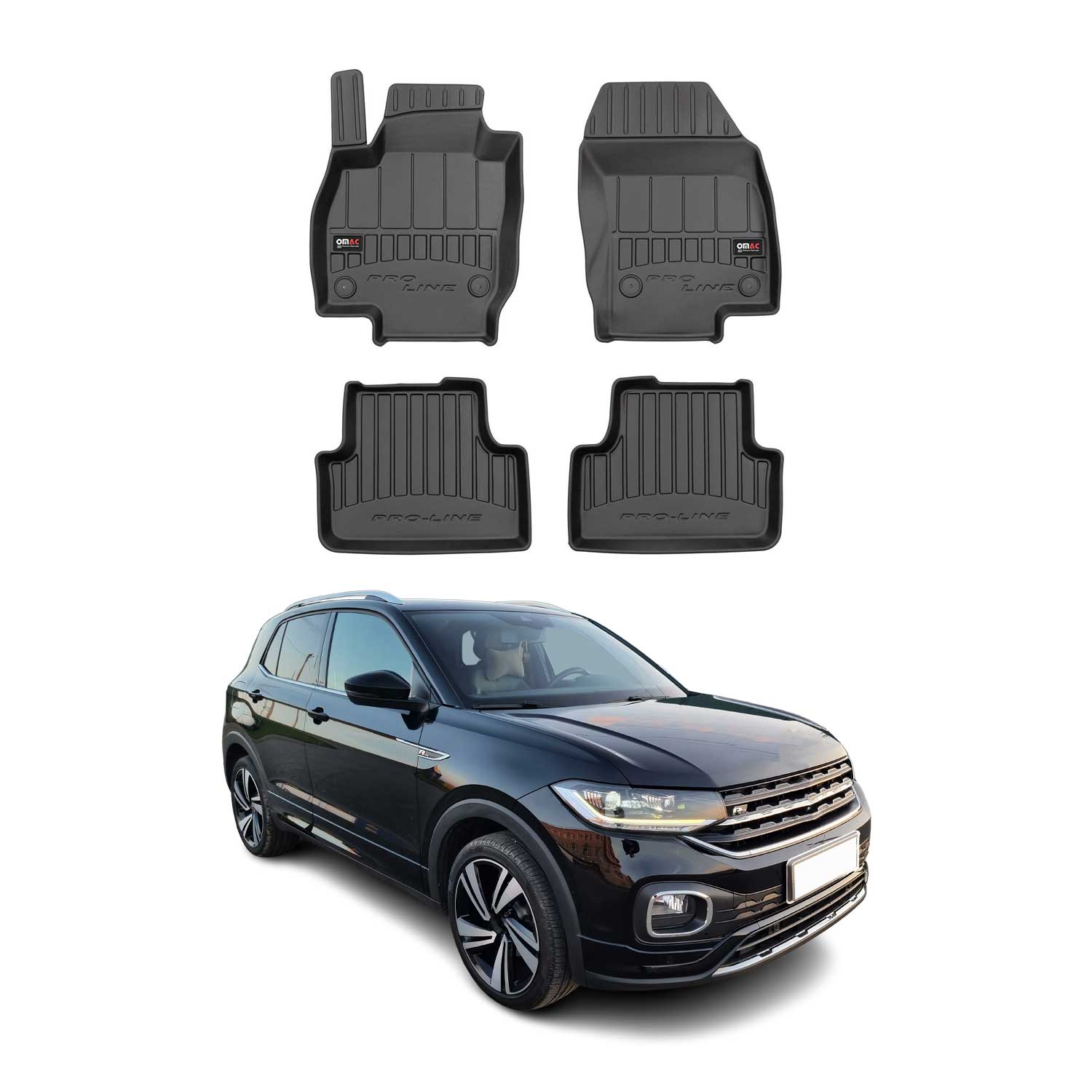 OMAC Premium Alfombrillas De Coche para VW T-Cross 2018-2025 Negro TPE Goma 4Pza