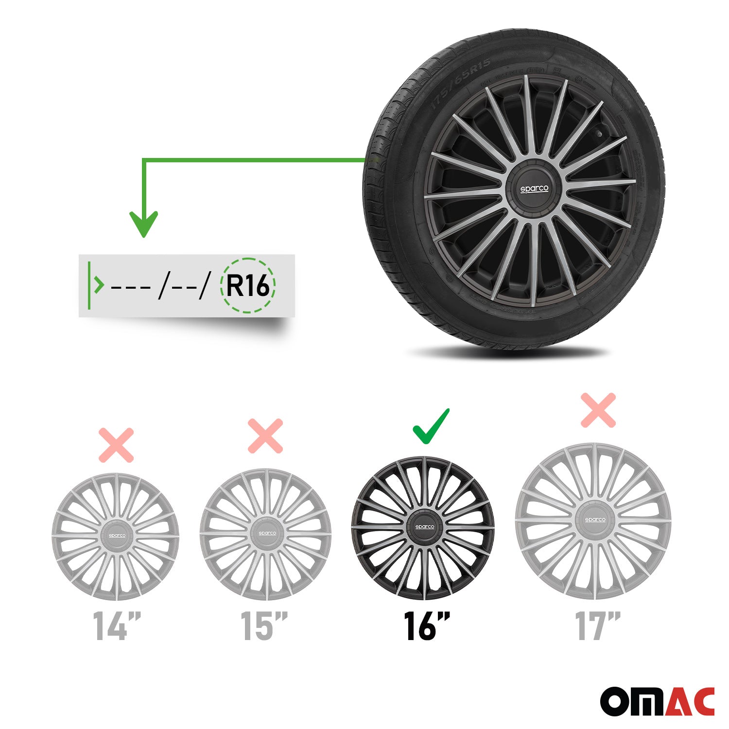 Sparco Treviso Tapacubos 16" pulgadas Universal Negro Plata ABS Plástico