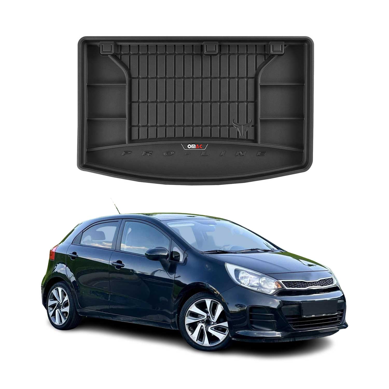 OMAC Premium Bandeja Maletero Alfombrilla para Kia Rio 2011-2017 Negro Goma TPE