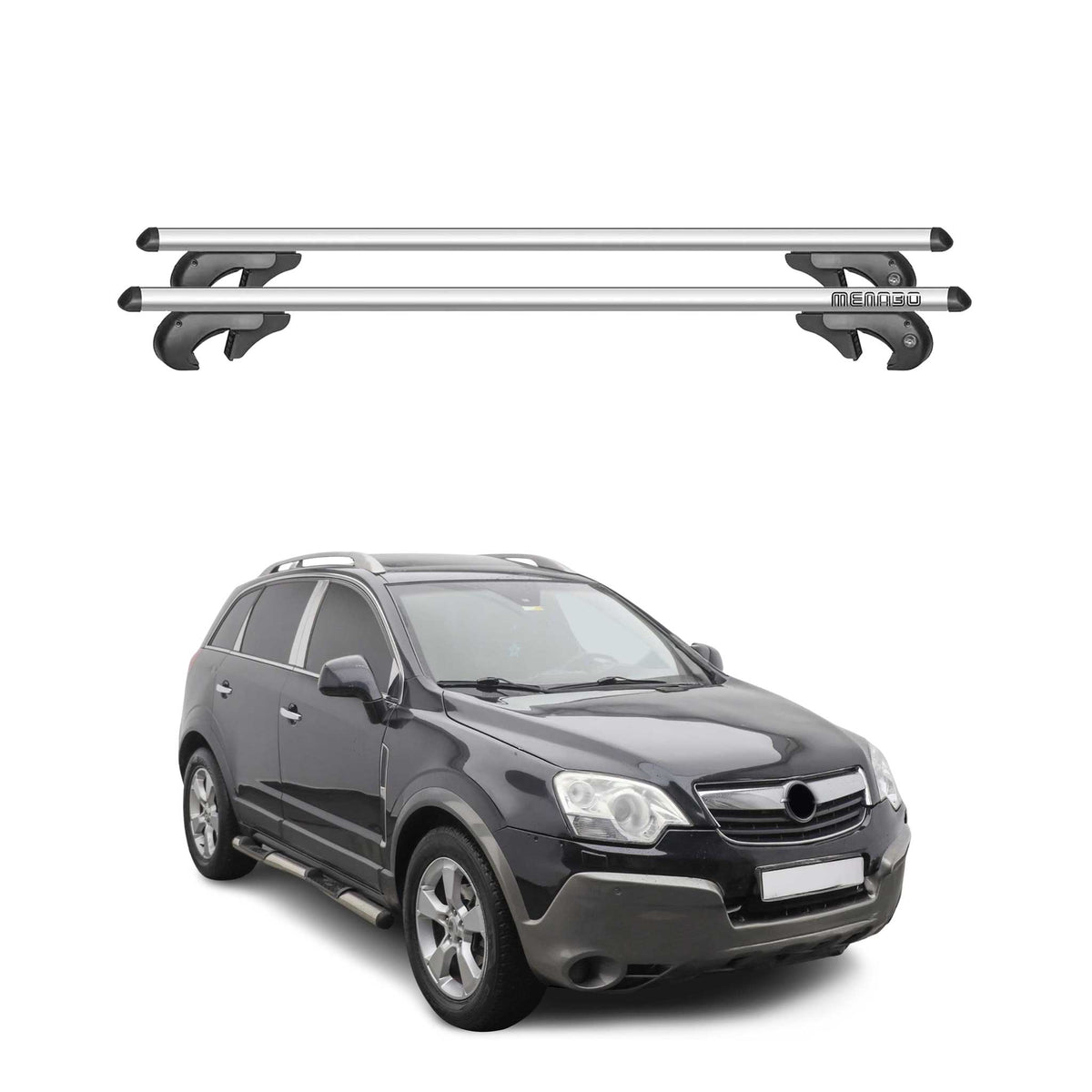 Menabo Barras de Techo Coche Barra para Opel Antara 2006-2018 Gris Aluminio 2Pza