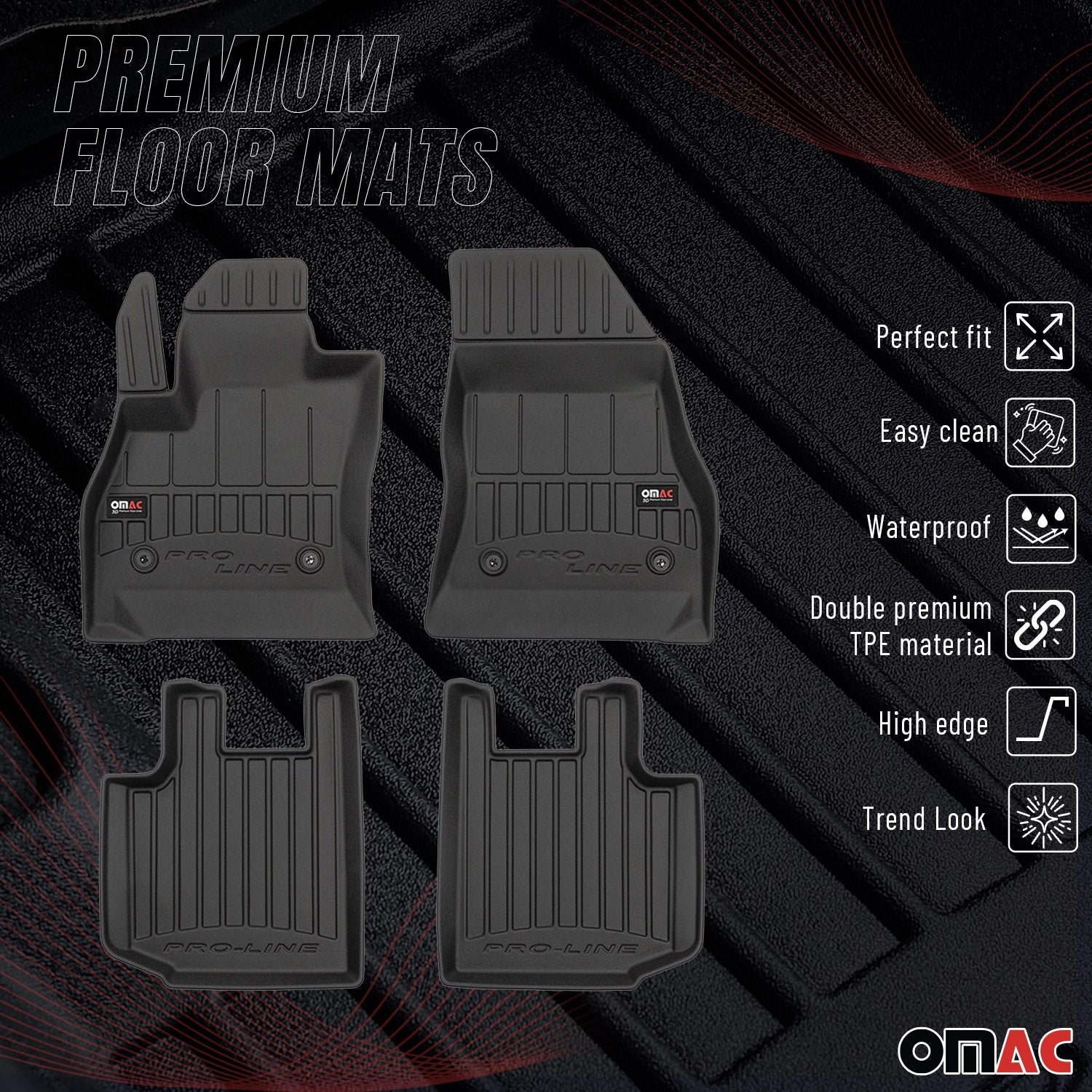 OMAC Premium Alfombrillas De Coche para Fiat 500L 2012-2024 Negro TPE Goma 4Pza