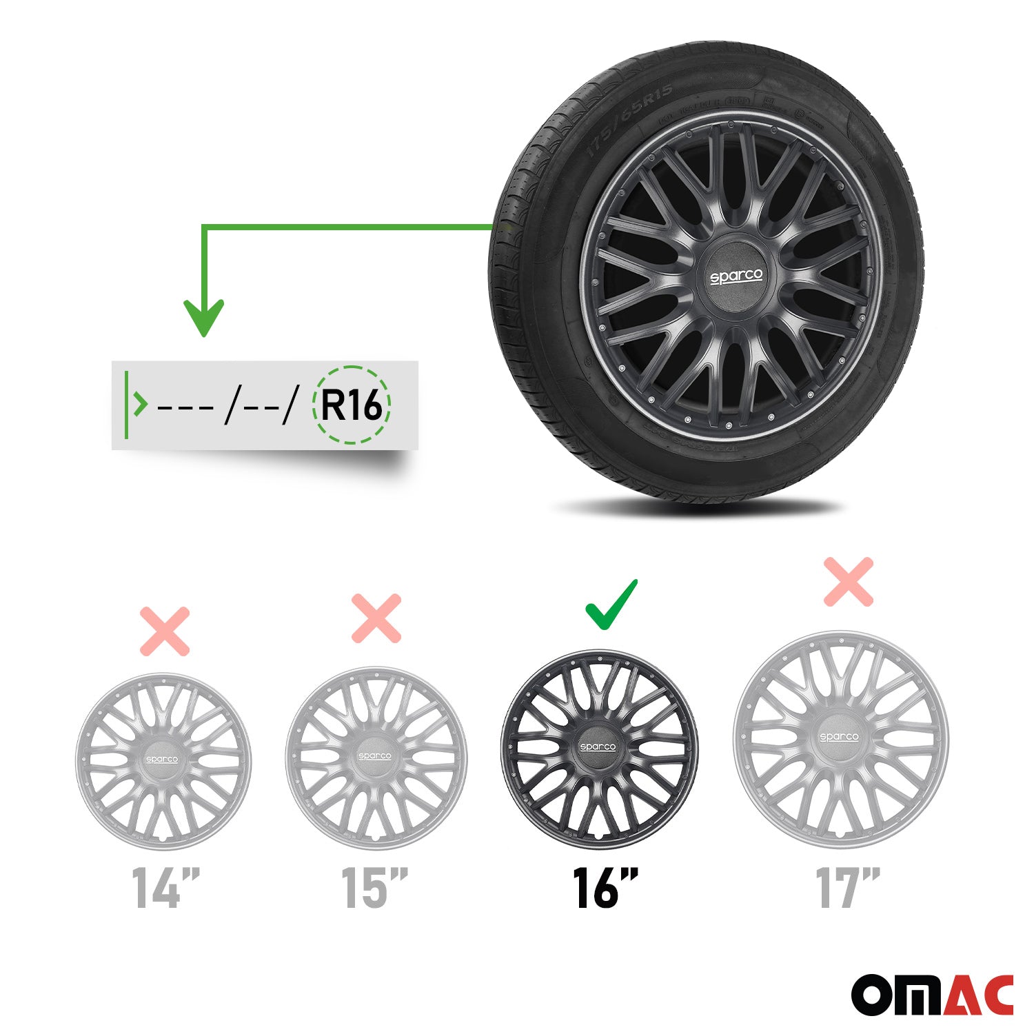 Sparco Roma Tapacubos 16" pulgadas Universal Gris ABS Plástico