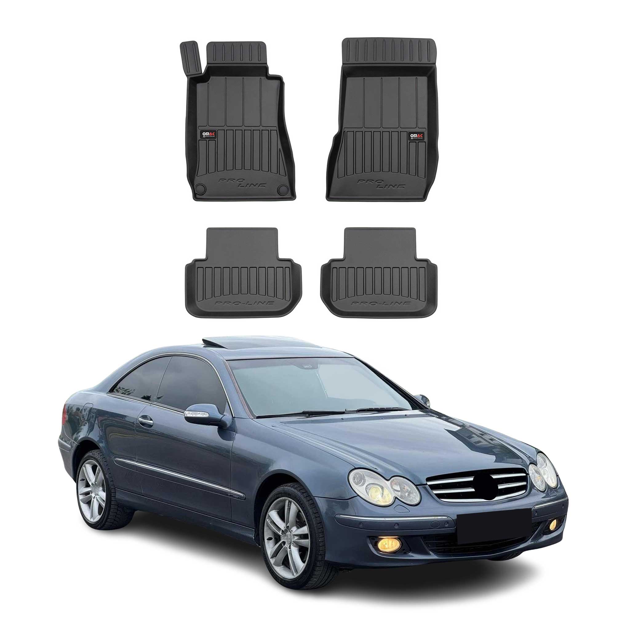 OMAC Premium Alfombrillas De Coche para Mercedes CLK C209 A209 2002-2010 Goma 4x