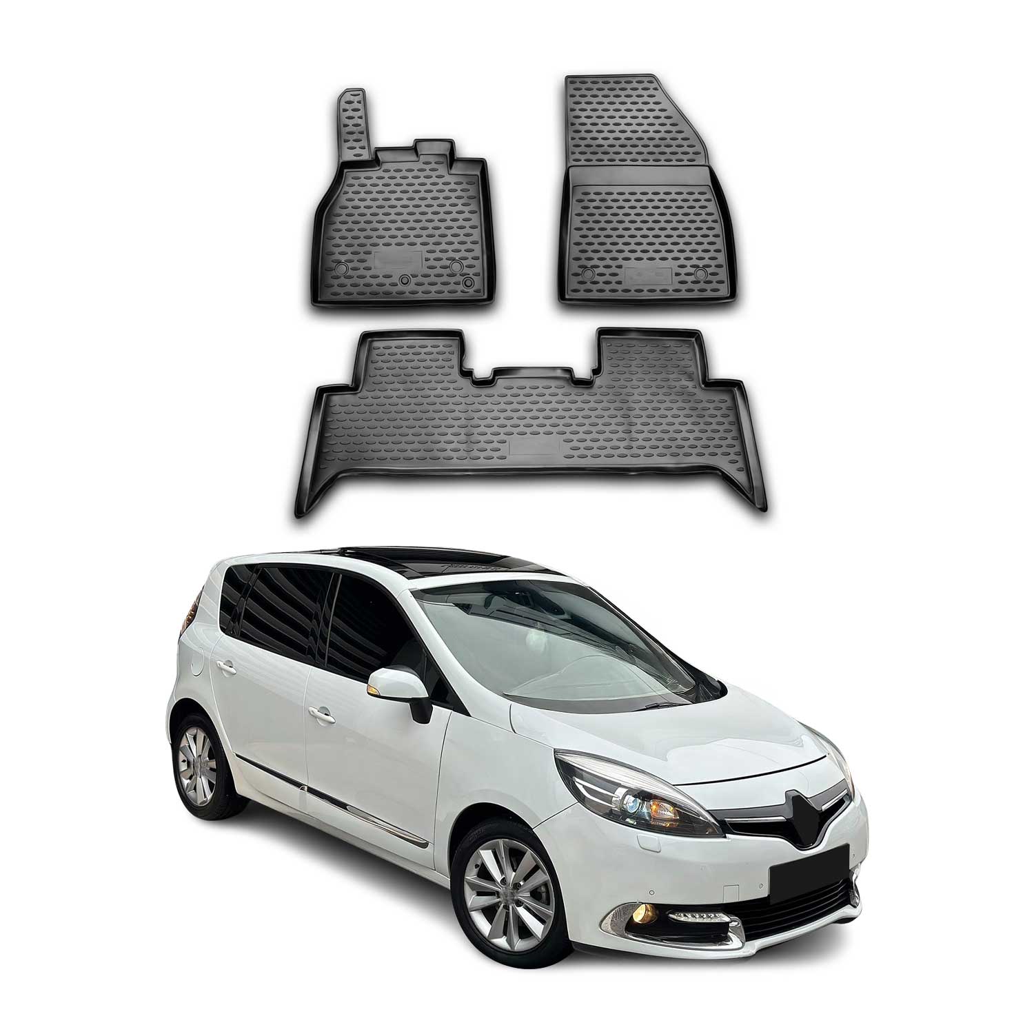 OMAC Alfombrillas De Coche para Renault Scenic 2009-2016 Negro Goma TPE 3Pza