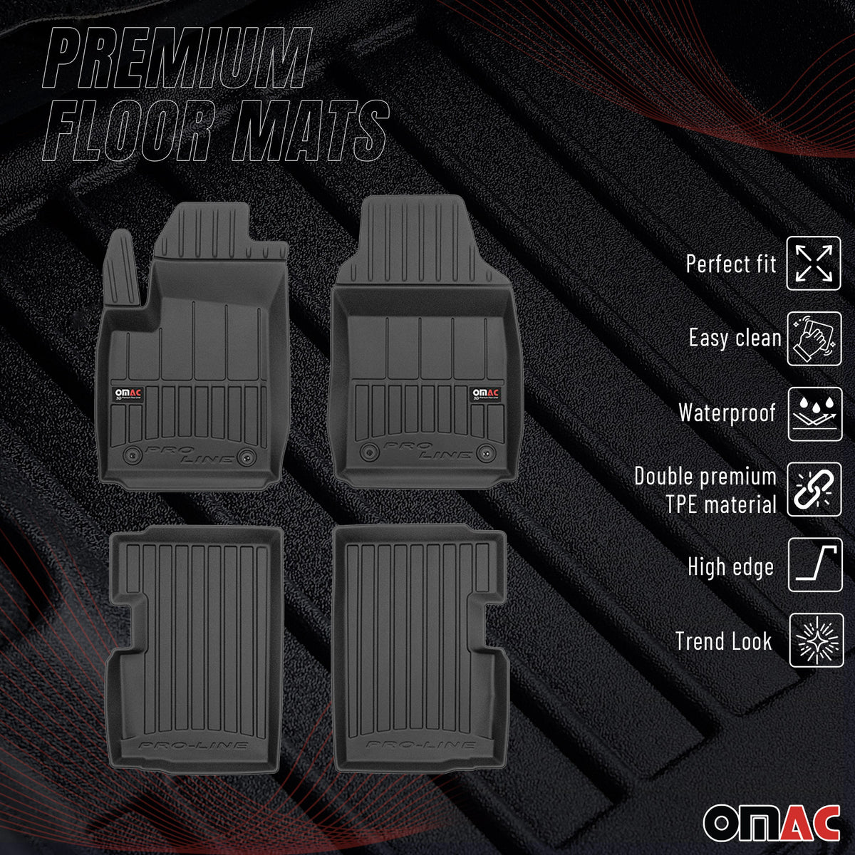 OMAC Premium Alfombrillas De Coche para Fiat 500 500C 2007-2026 TPE Goma 4x