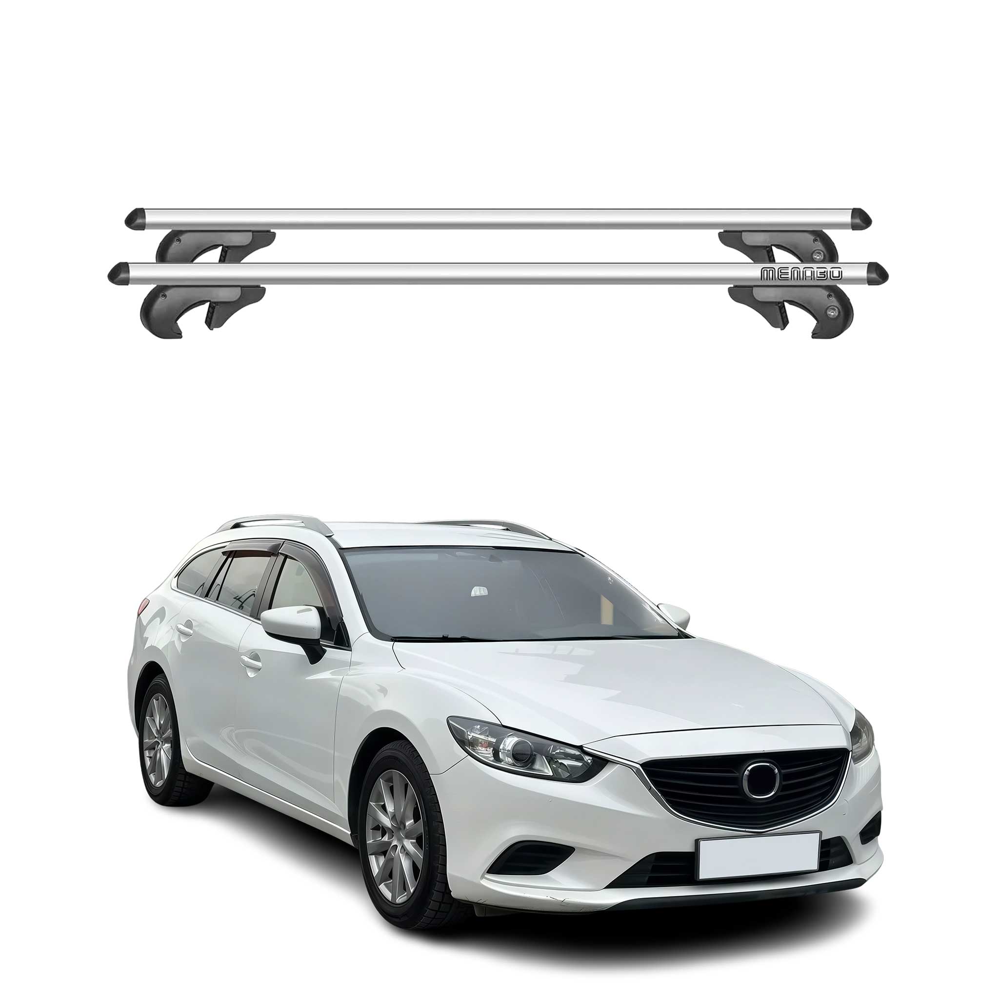 Menabo Barras de Techo Coche Barra para Mazda 6 Familiar 2012-2015 Gris Alu 2Pza