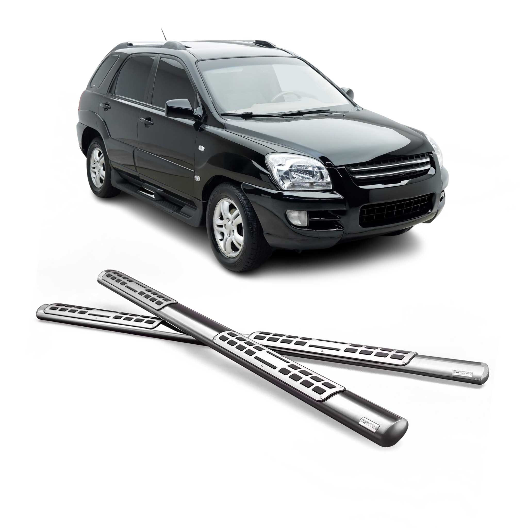 Par de Estribos Barras Laterales para Kia Sportage 2005-2008 Plata Acero 2x