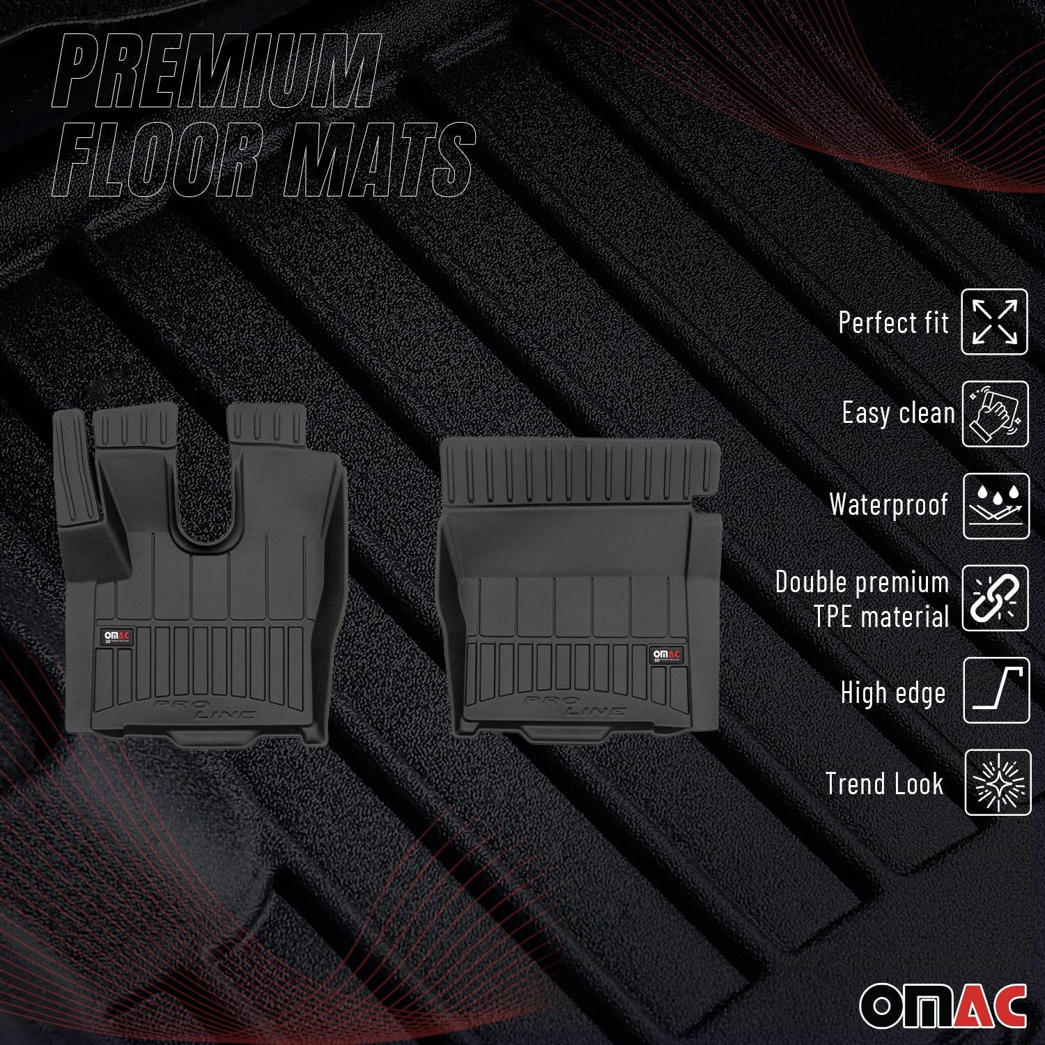 OMAC Premium Alfombrillas De Coche para DAF XF 2013-2026 Negro TPE Goma 2Pza