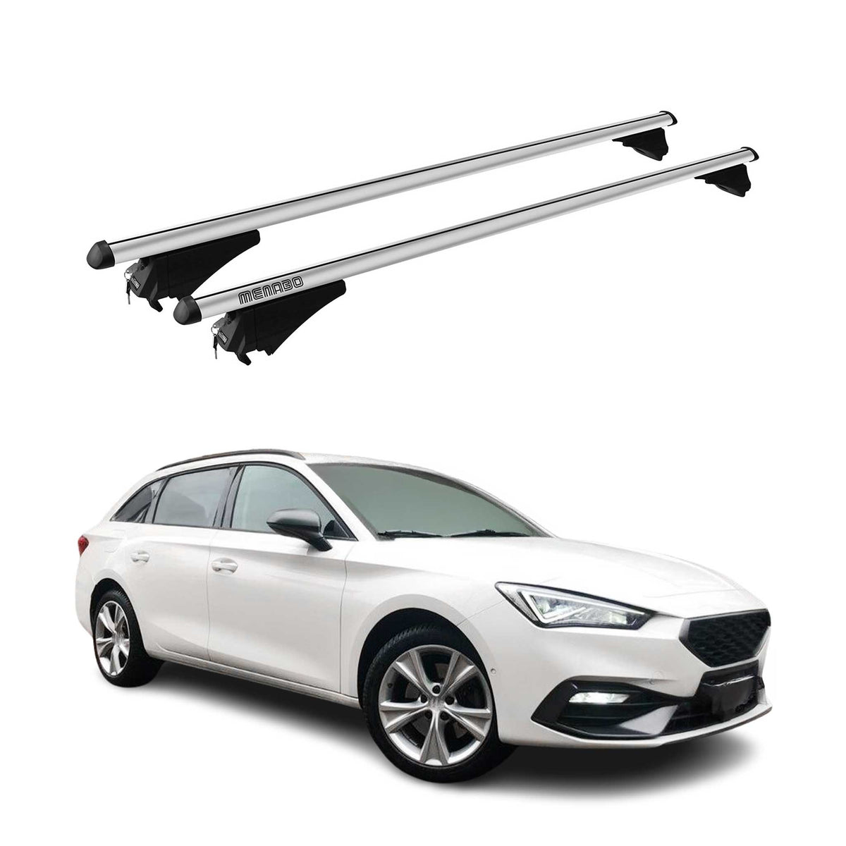 Menabo Barras de Techo Coche Baca para Seat Leon 2020-2025 Gris Aluminio 2Pza