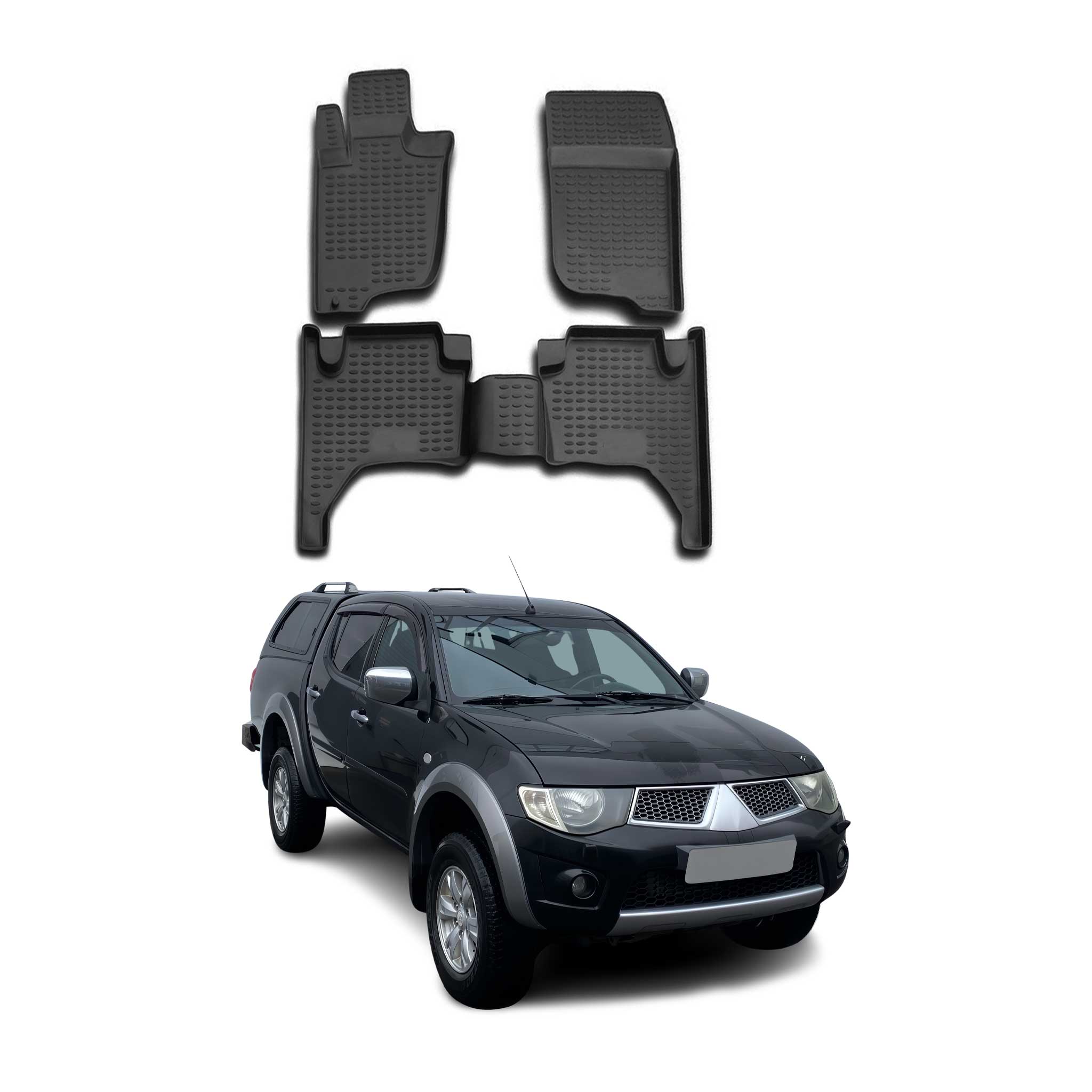 OMAC Alfombrillas De Coche para Mitsubishi L200 2005-2015 Negro Goma TPE 4Pza