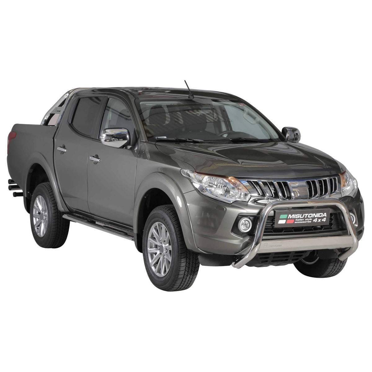 Bull Barra Frontal para Mitsubishi L200 Club Cab 2015-2018 Plata Brillante Acero