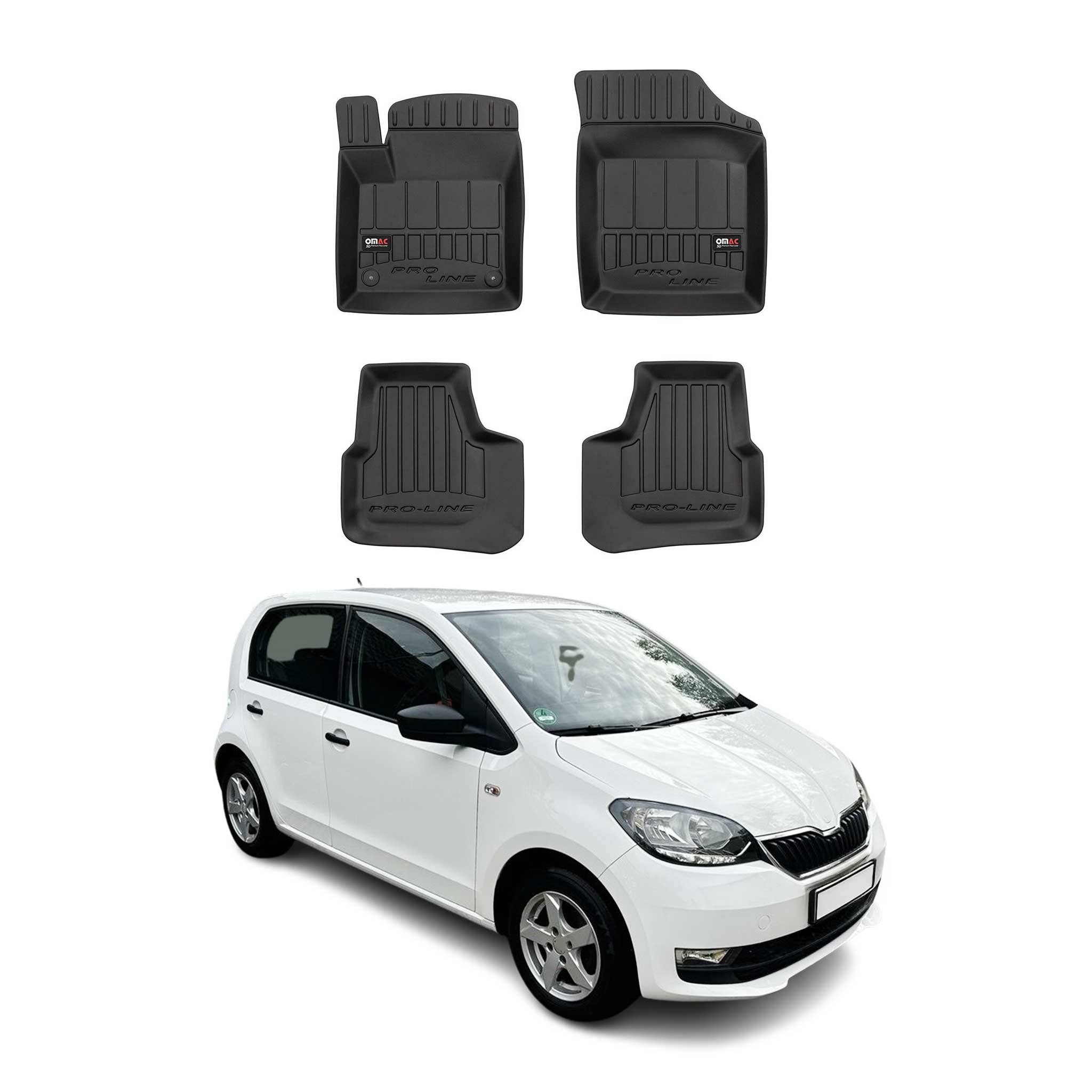 OMAC Premium Alfombrillas De Coche para Skoda Citigo 2011-2019 Negro TPE Goma 4x