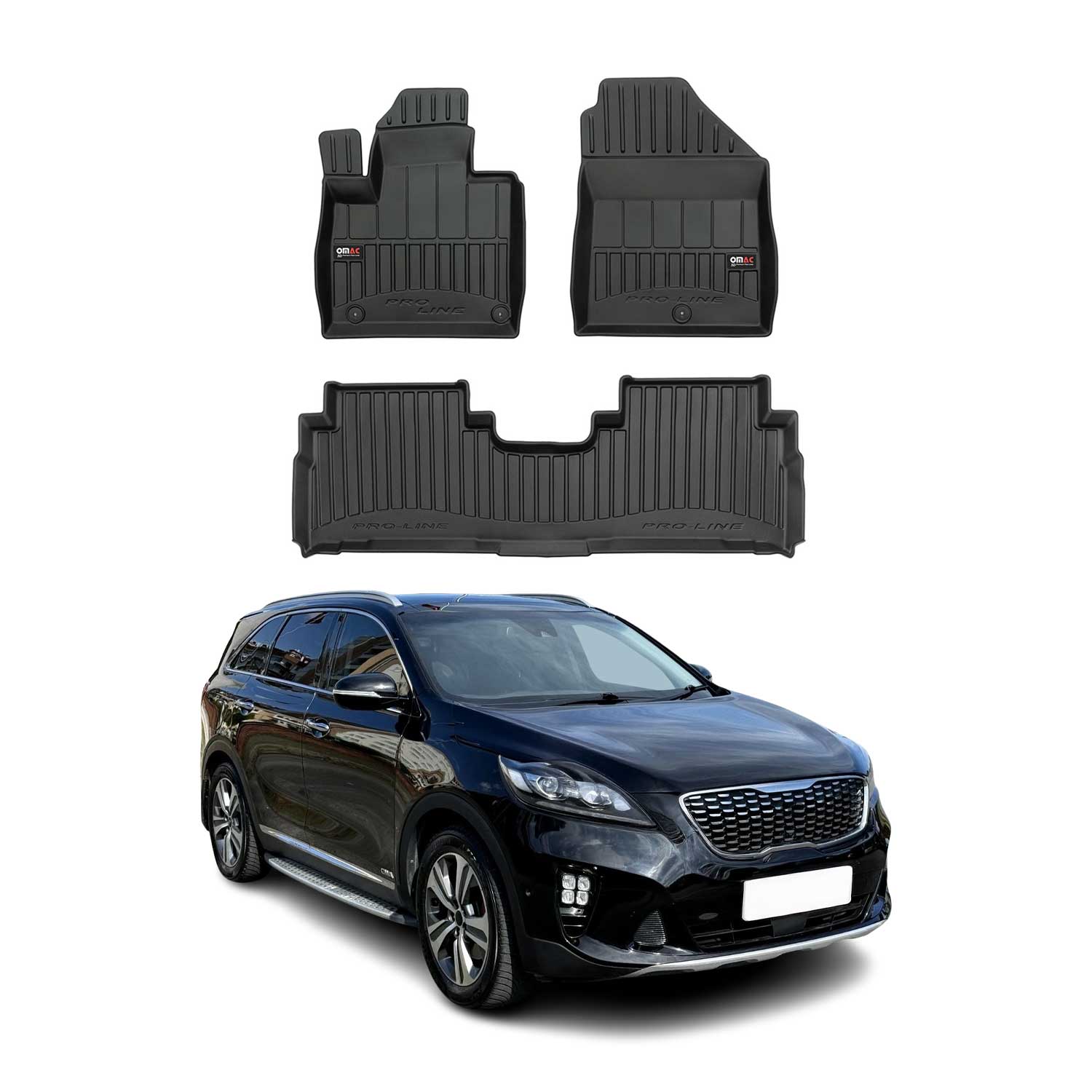 OMAC Premium Alfombrillas De Coche para Kia Sorento 2015-2020 Negro TPE Goma 3x