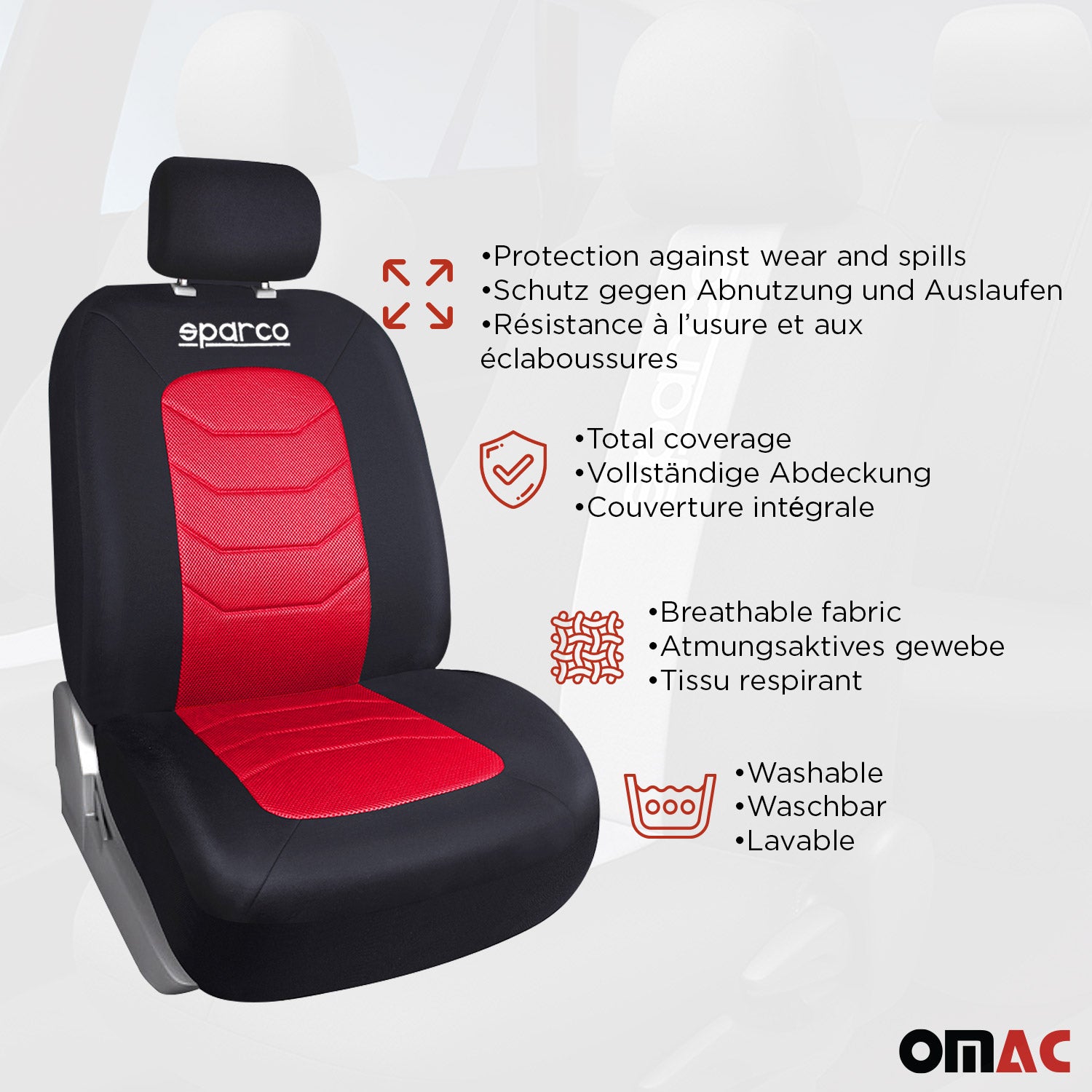 Sparco Funda de Asiento Universal Negro Rojo Poliéster Delantero Trasero