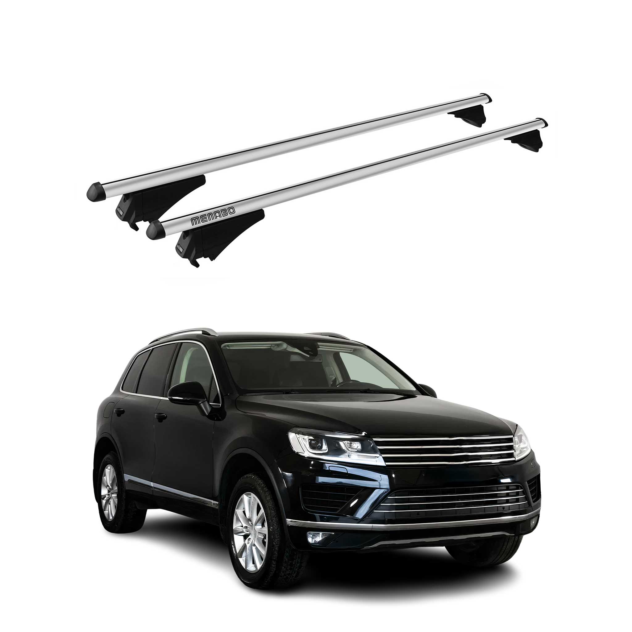 Menabo Barras Techo Coche Baca para VW Touareg 7P 2014-2018 Gris Aluminio 2Pza