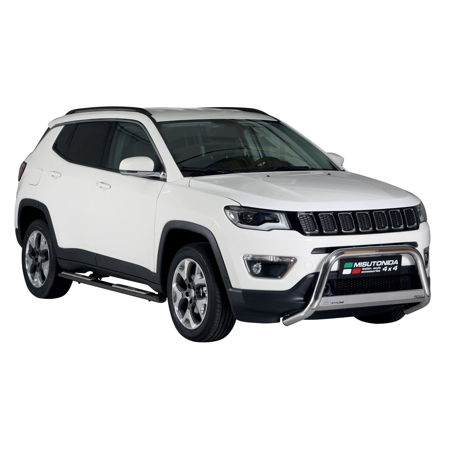 Par de Estribos Barras Laterales para Jeep Compass 2016-2021 Negro Acero