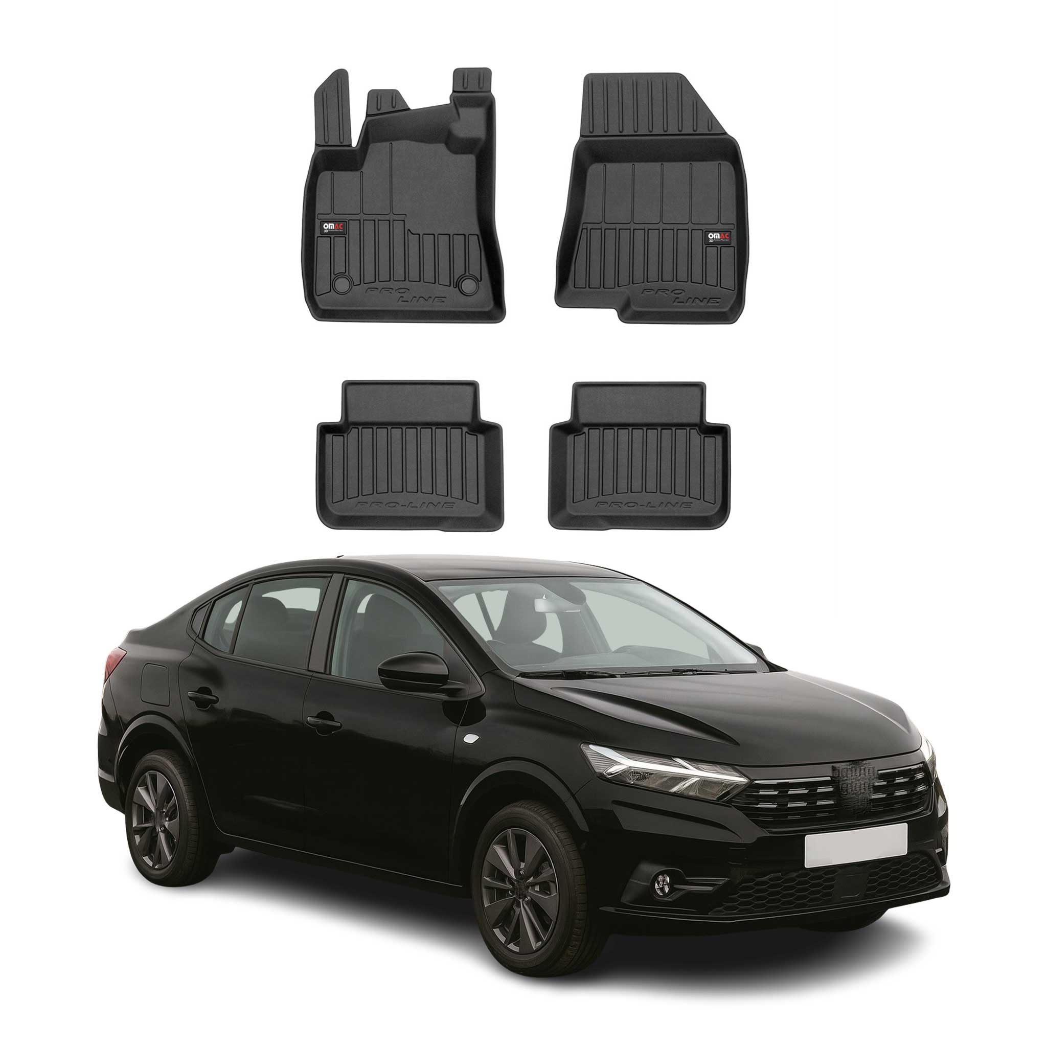OMAC Premium Alfombrillas De Coche para Dacia Logan 2021-2025 Negro TPE Goma 4x