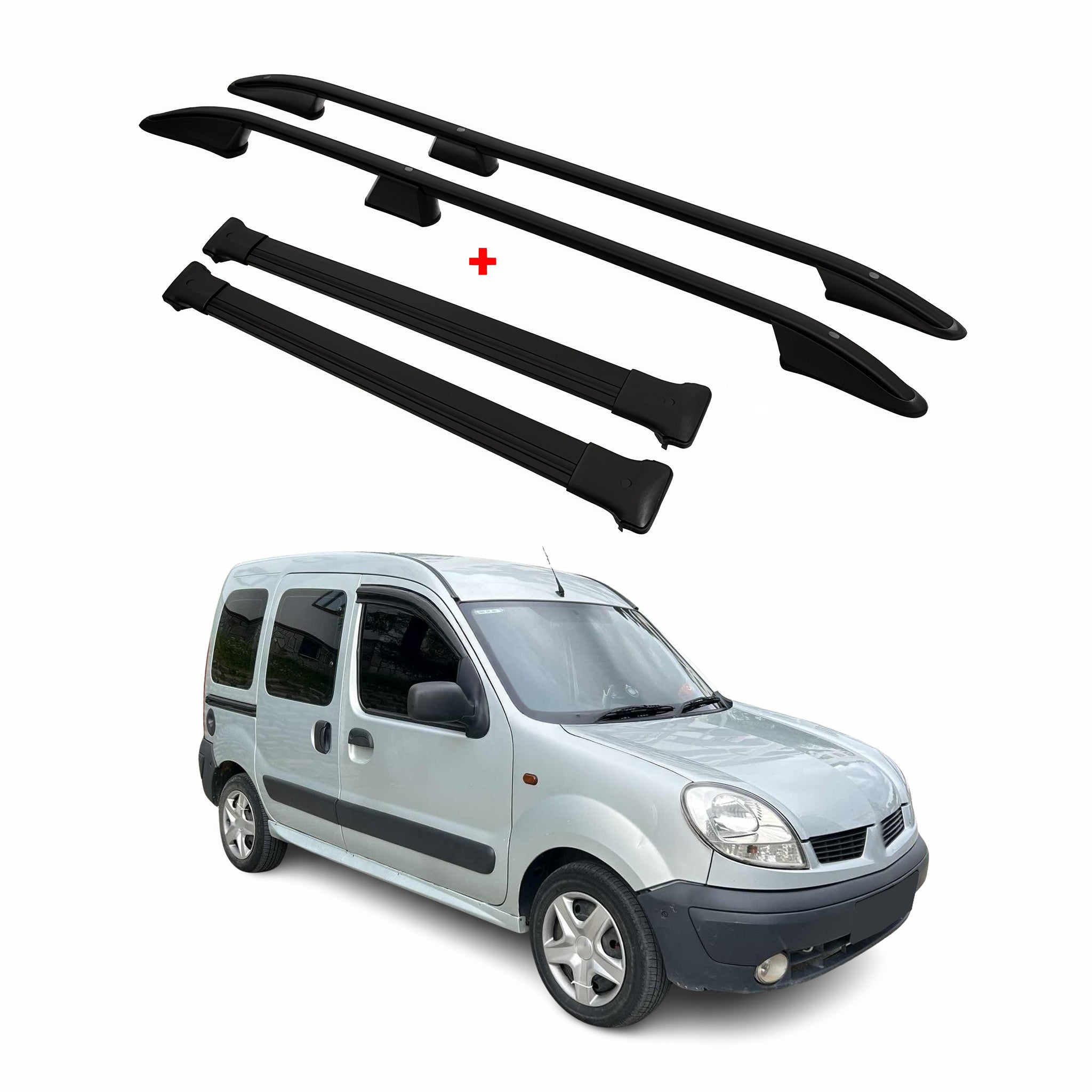 Rieles & Barras de Techo Coche para Renault Kangoo 2004-2008 Negro Aluminio 4Pza