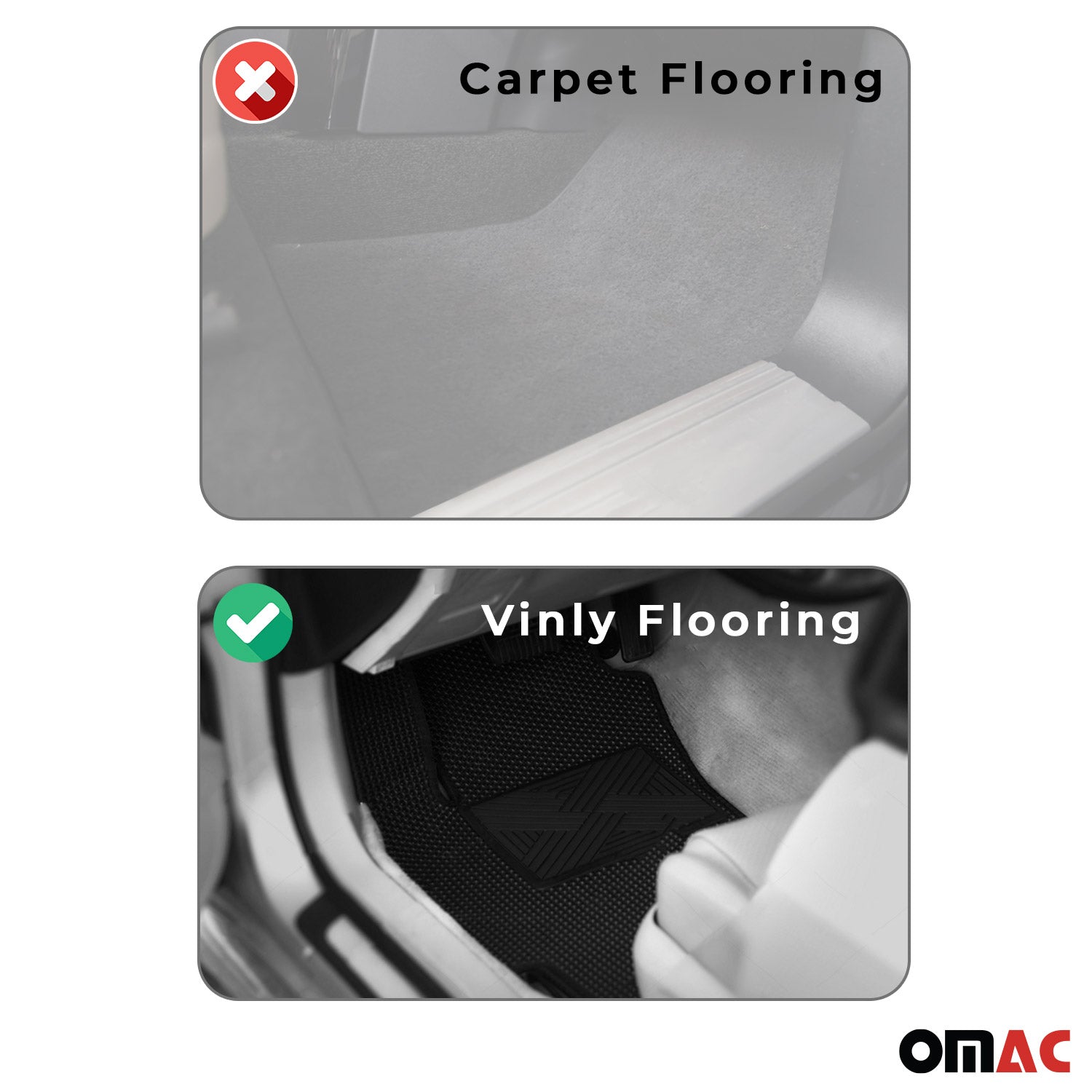 OMAC Premium Alfombrillas De Coche para Ford Transit 2015-2025 Negro TPE Goma