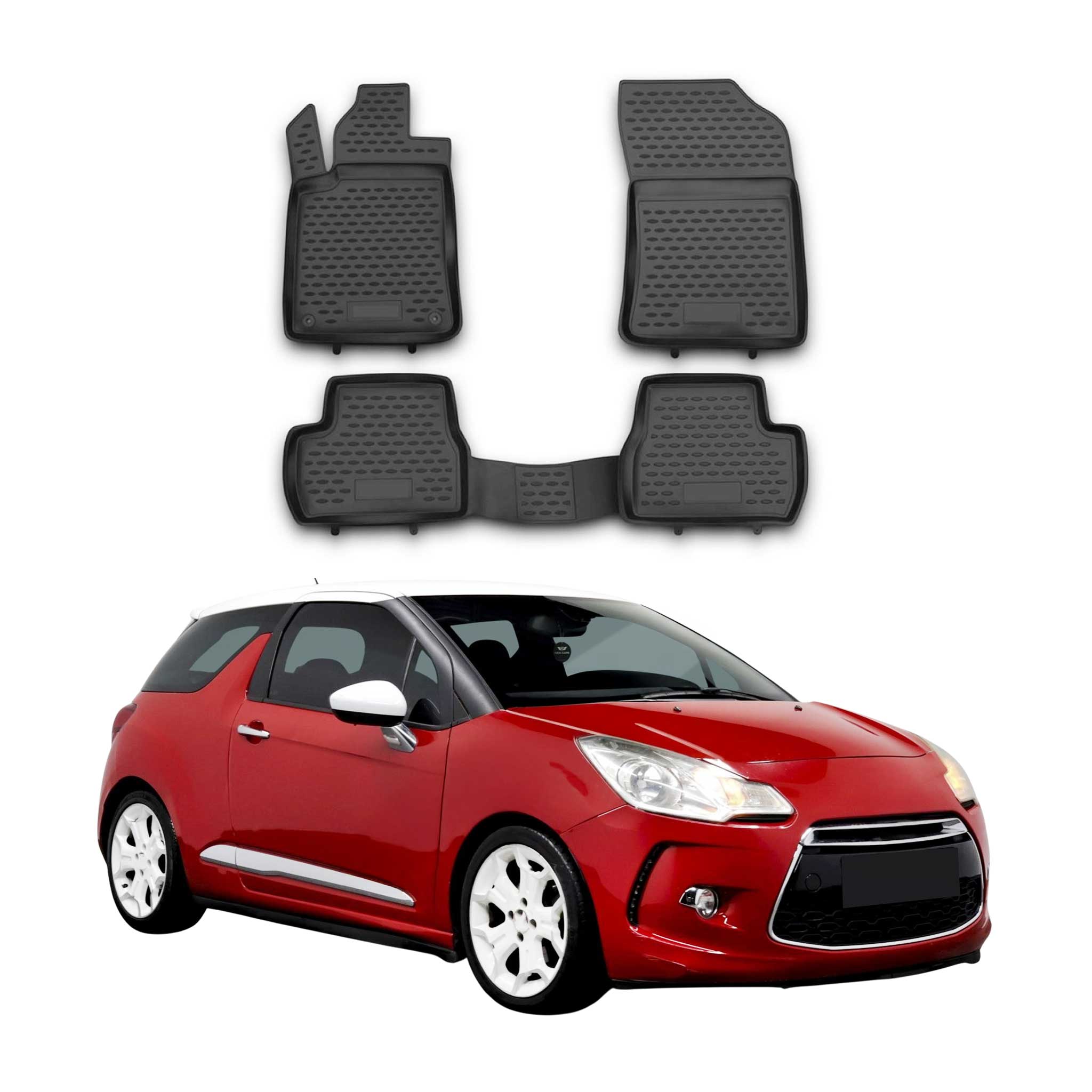 OMAC Alfombrillas De Coche para Citroen DS3 2010-2019 Negro Goma TPE 4Pza