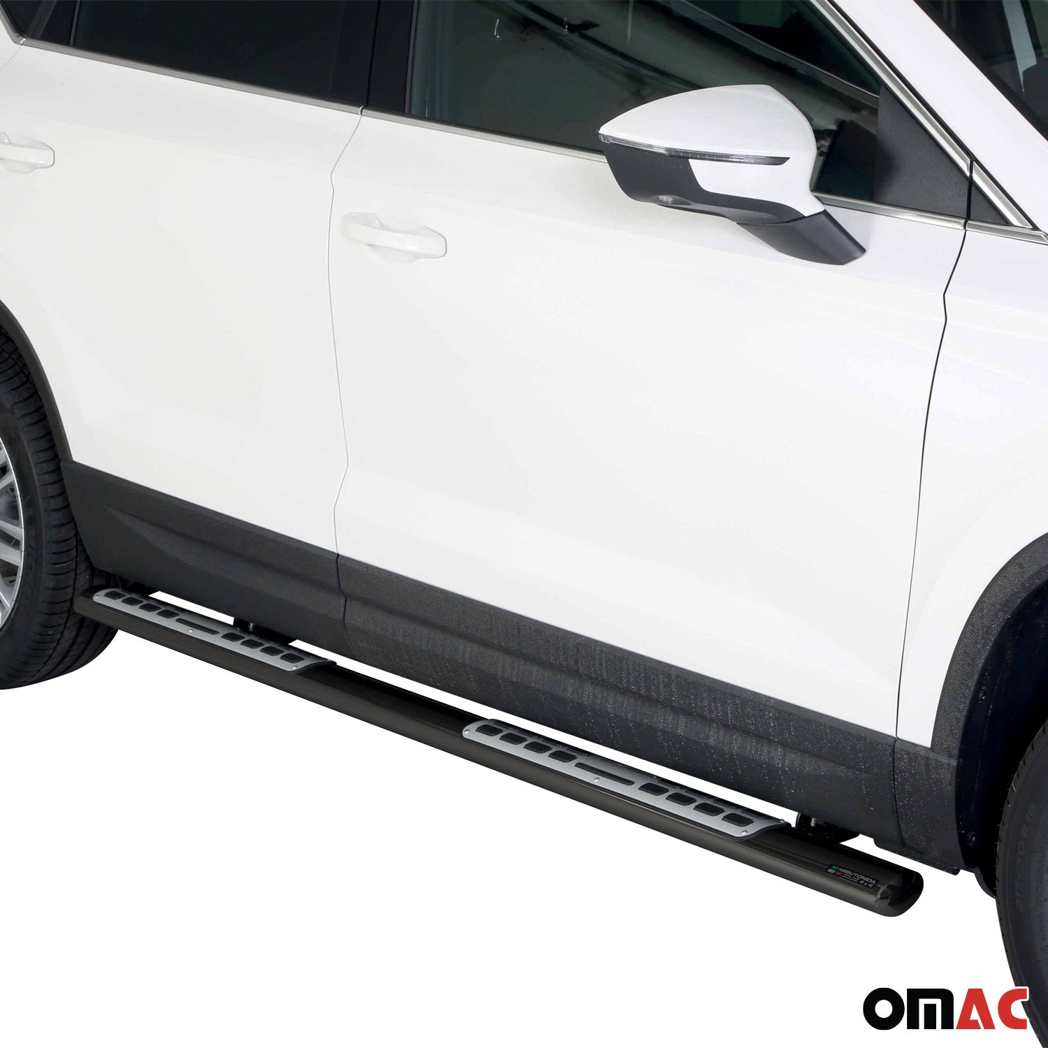 Par de Estribos Barras Laterales para Seat Ateca 2016-2020 Negro Brillante Acero