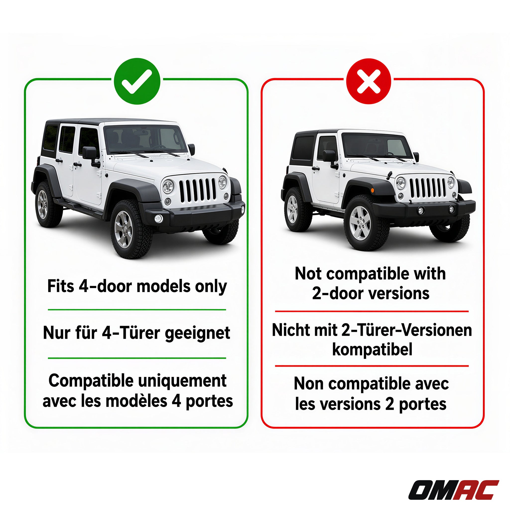 OMAC Alfombrillas De Coche para Jeep Wrangler 2007-2017 Negro Goma TPE 4Pza