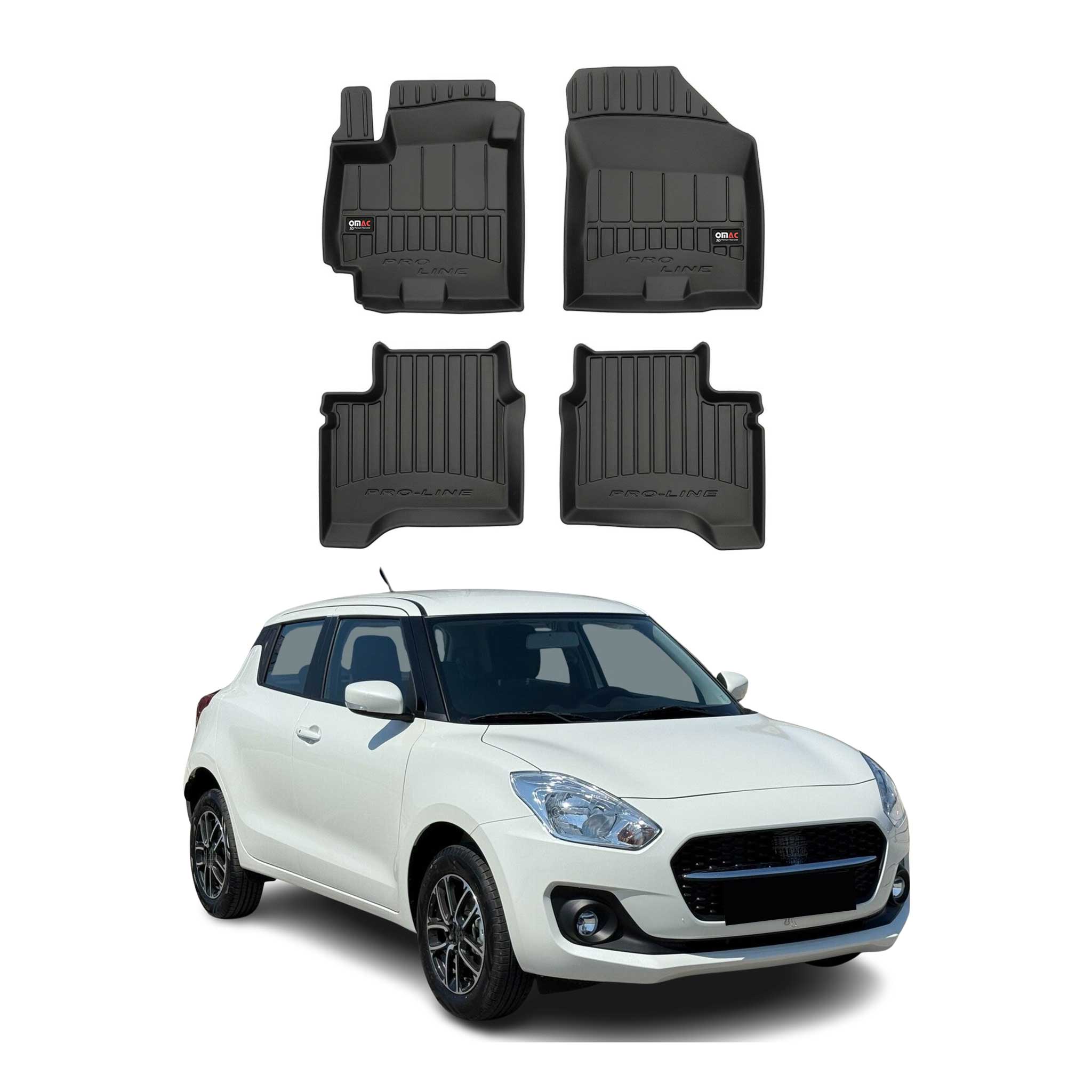 OMAC Premium Alfombrillas De Coche para Suzuki Swift 2017-2024 Negro TPE Goma 4x