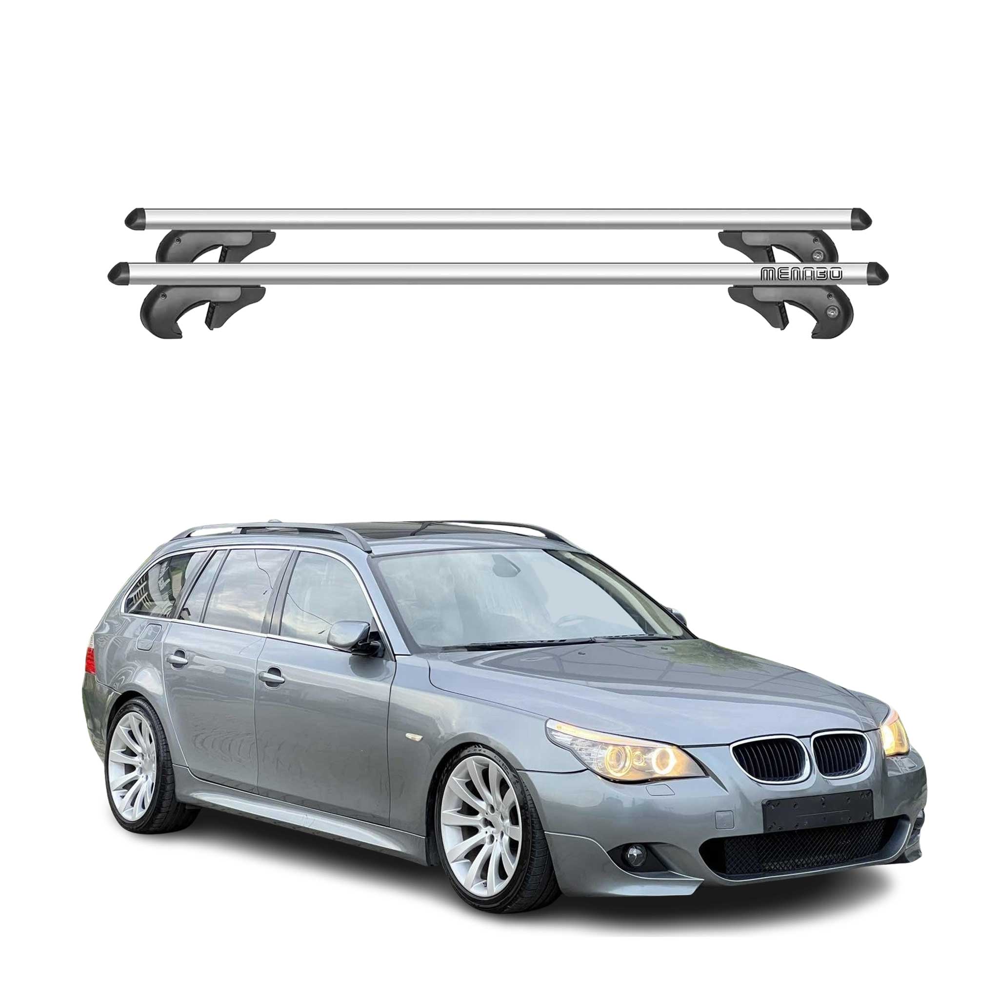 Menabo Barras de Techo Baca para BMW Serie 5 E61 Touring 2003-2010 Gris Alu 2Pza