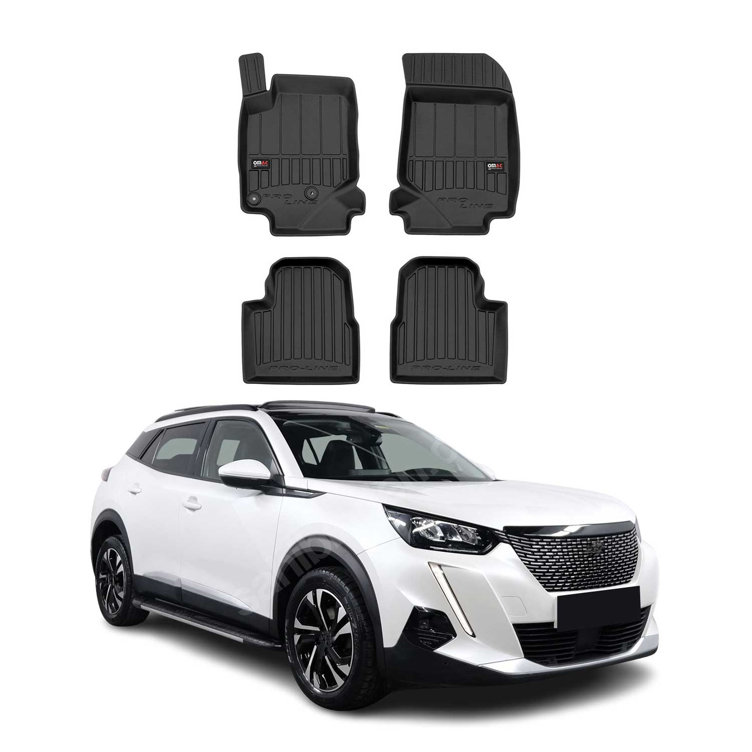 OMAC Premium Alfombrillas De Coche para Peugeot 2008 2019-2025 Negro TPE Goma 4x