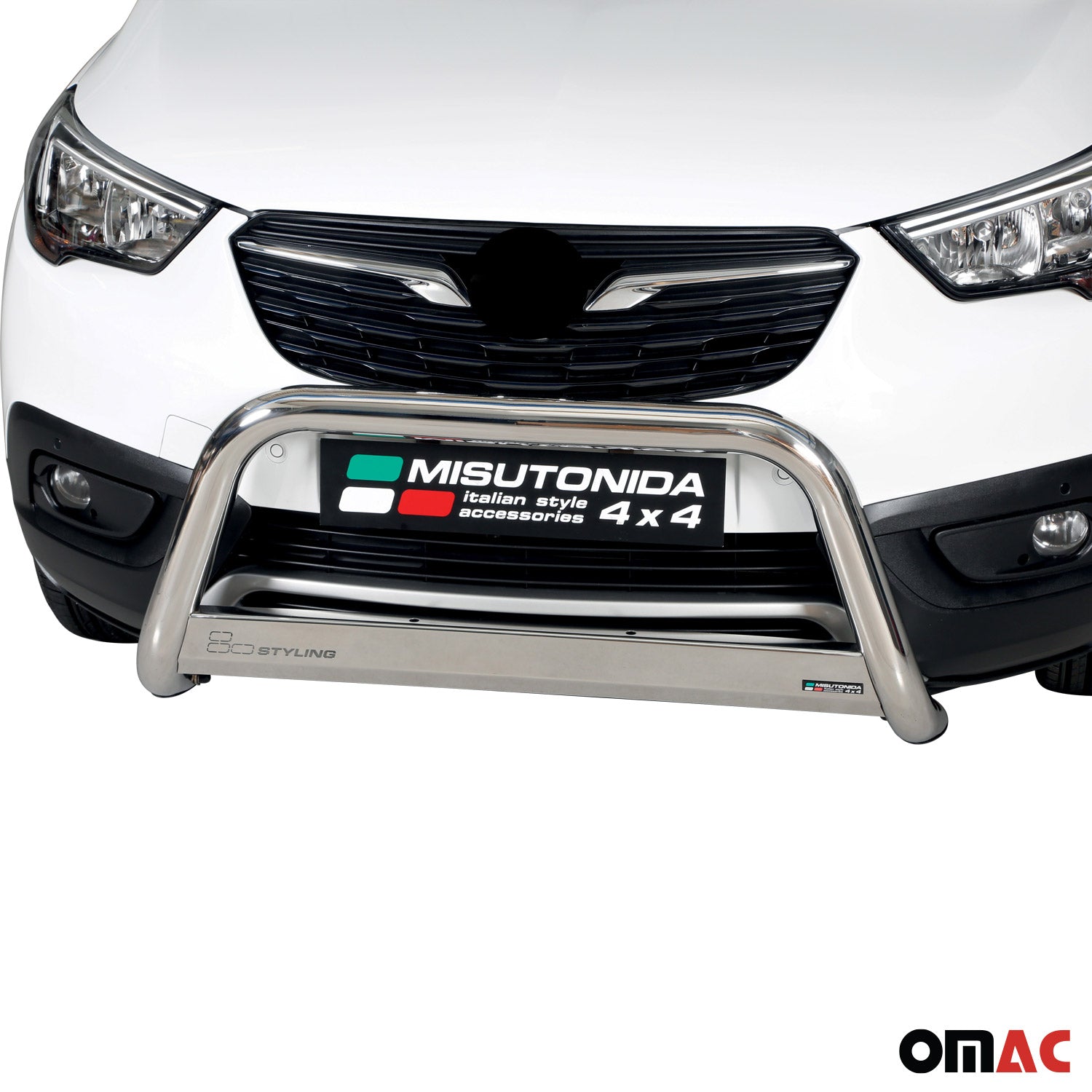 Bull Barra Frontal para Opel Crossland X 2017-2025 Plata Brillante Acero 1Pza