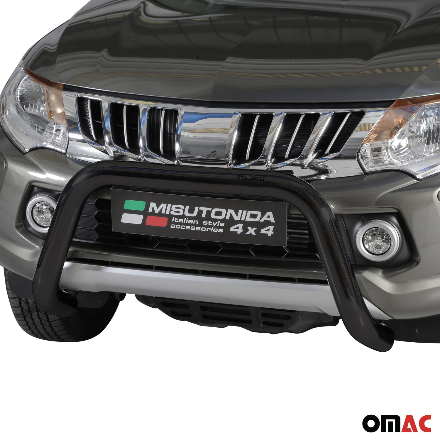 Bull Barra Frontal para Mitsubishi L200 2015-2018 Negro Brillante Acero 1Pza