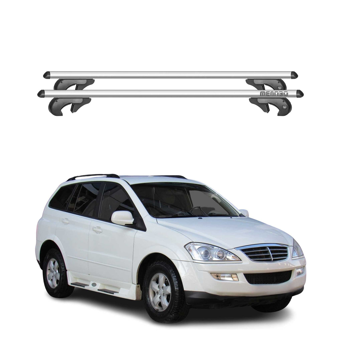 Menabo Barras de Techo Coche Barra para Ssangyong Kyron 2005-2014 Gris Alu 2Pza
