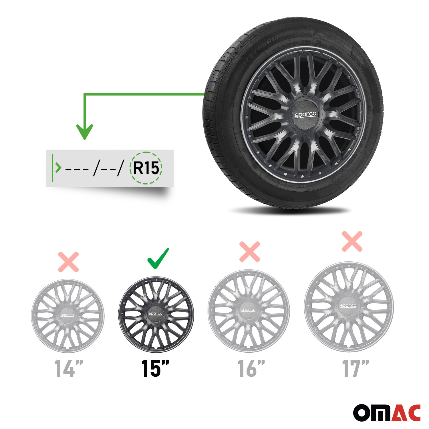 Sparco Roma Tapacubos 15 Pulgadas Universal Gris ABS Plástico