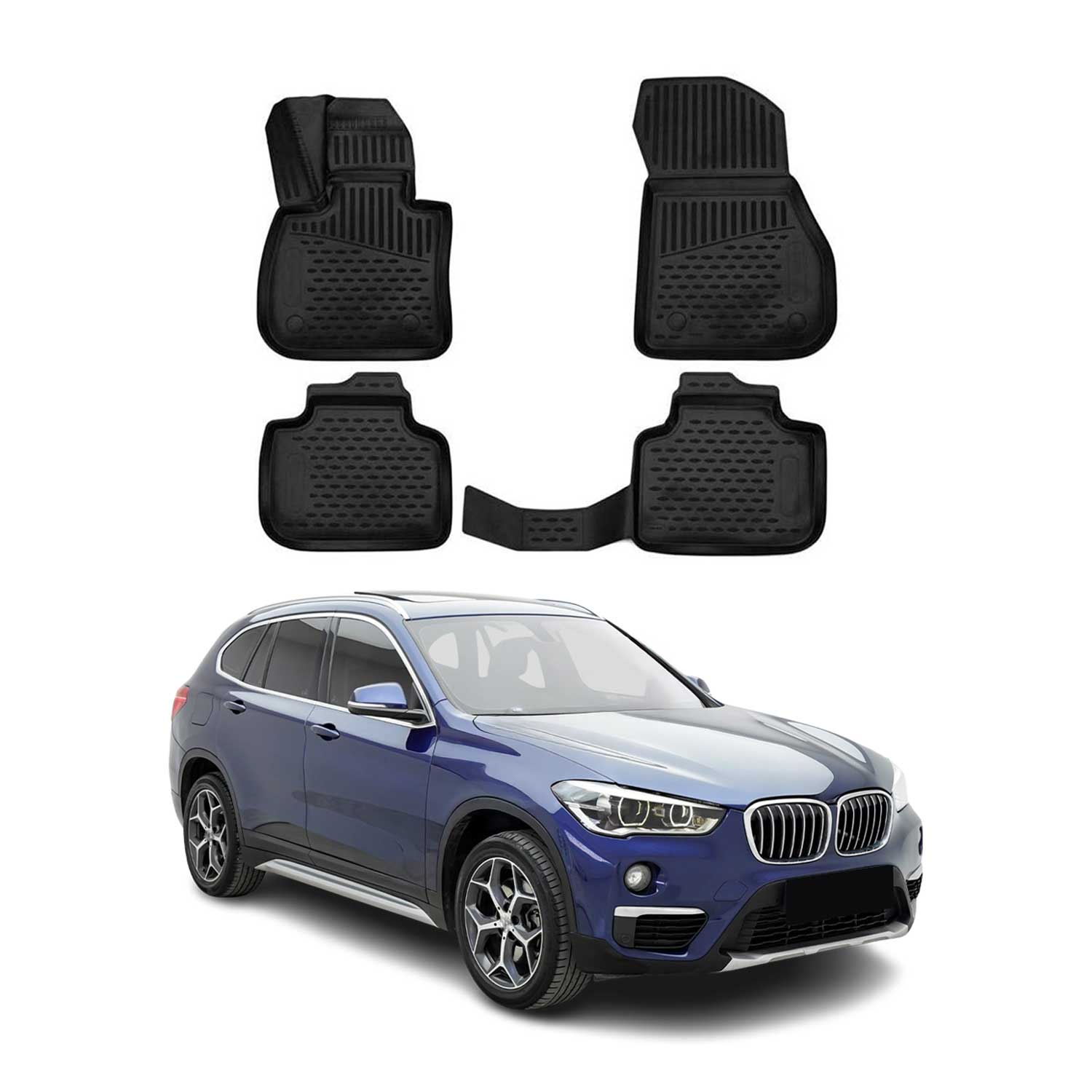 OMAC Alfombrillas De Coche para BMW X1 F48 2015-2022 Negro Goma TPE 4Pza