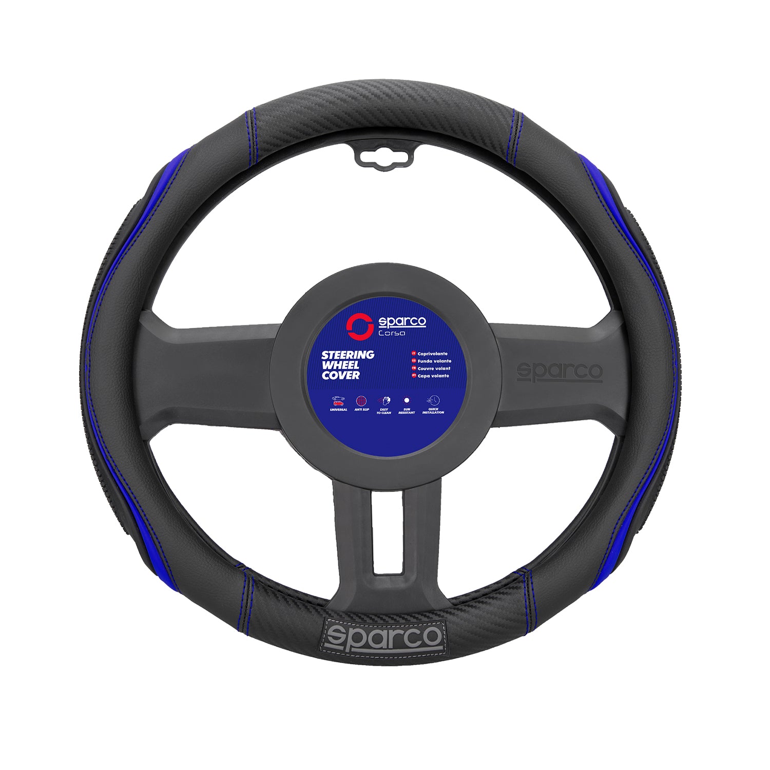 Sparco Cubierta de Para Volante de Automóvil Universal Negro Azul Goma